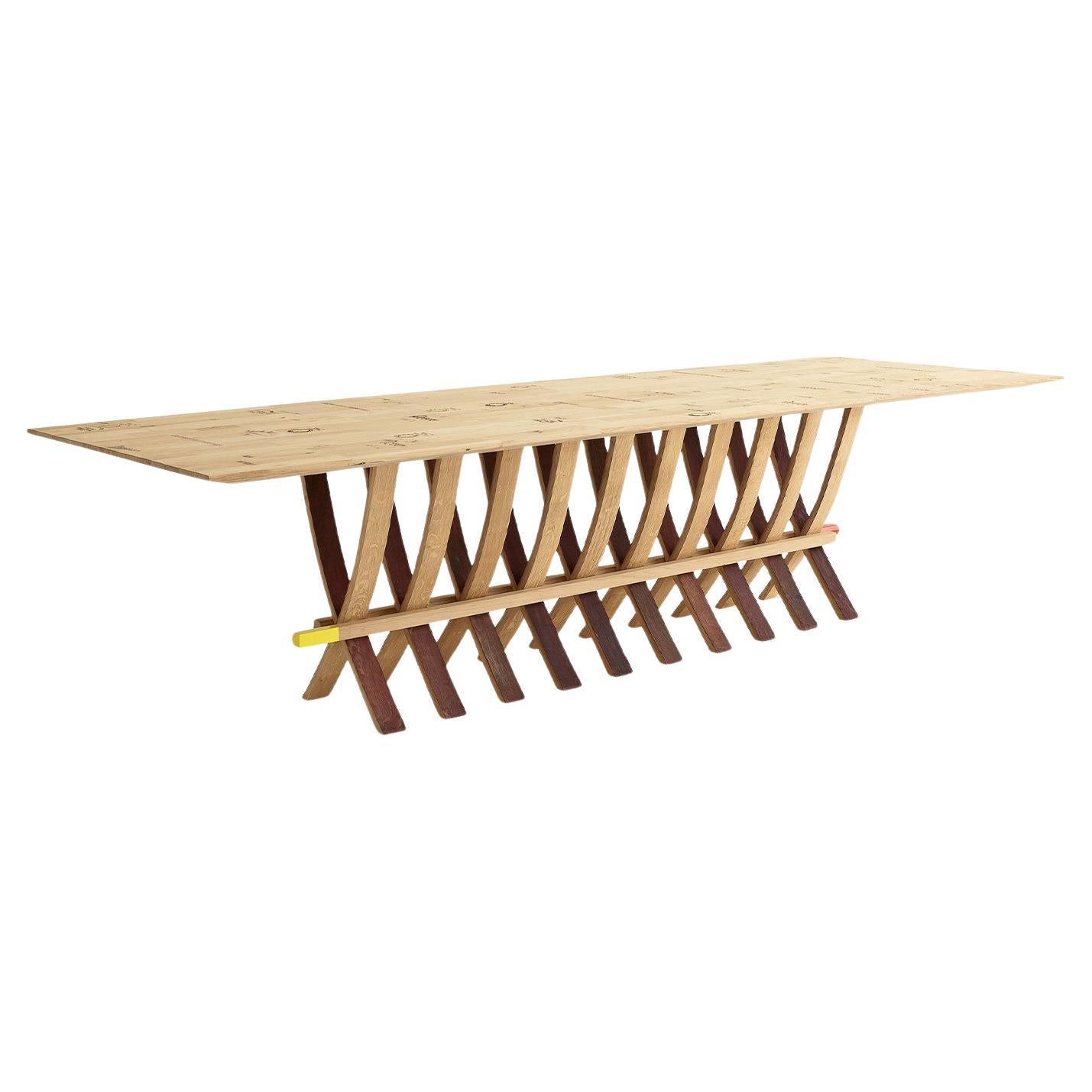 Riva 1920 Wine Table by Carlo Colombo in Solid Oak & Barrel Staves W240cm 94.5in