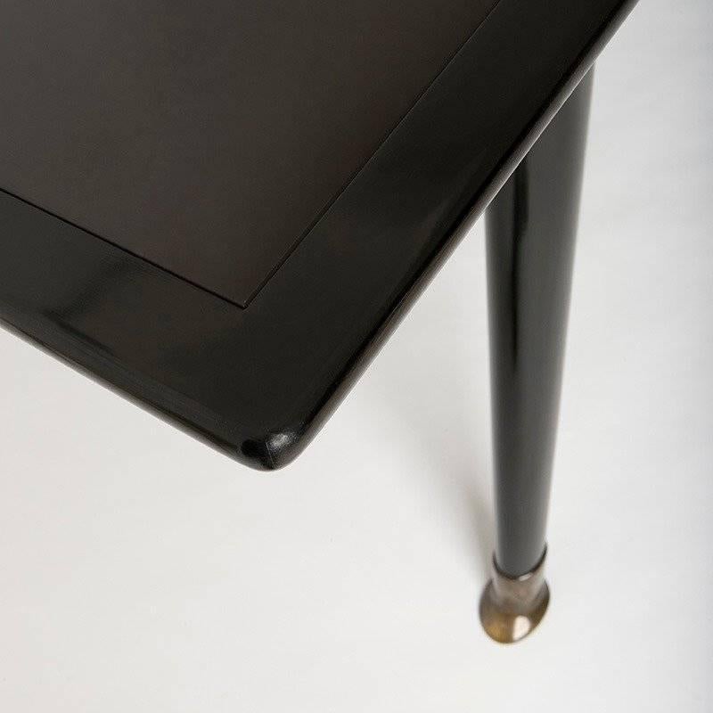 Mid-Century Modern Riva Table - Bespoke - Ebonised Walnut Table with Antique Brass Feet For Sale