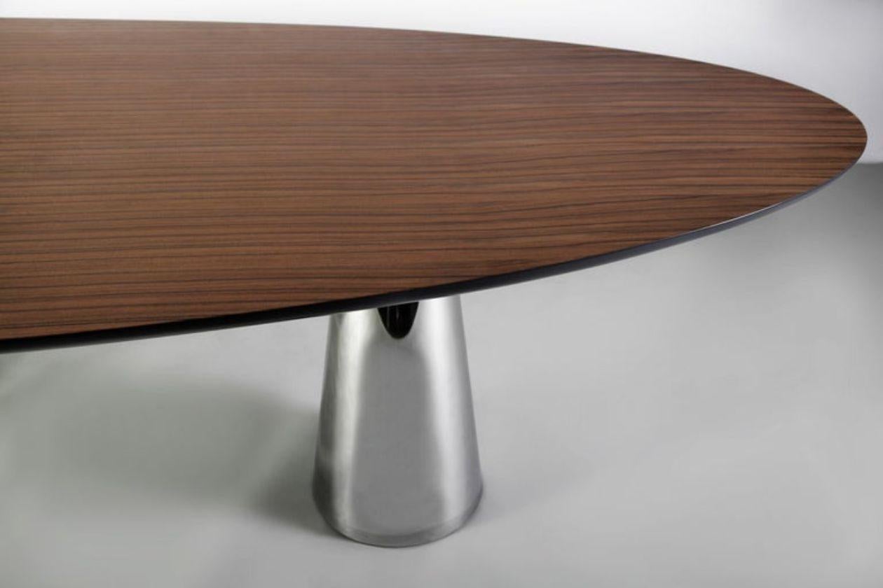 Lebanese Riva, Dining Table in Rosewood, High Gloss Grey Lacquer and Polished Stainless For Sale