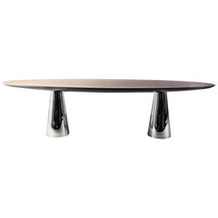 Riva, Dining Table in Rosewood, High Gloss Grey Lacquer and Polished Stainless