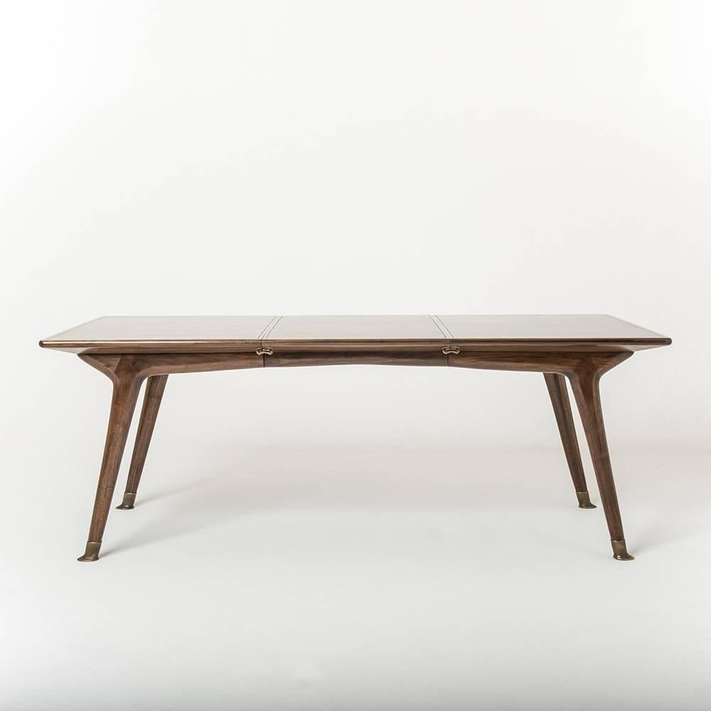 Cast Riva Extending Table - Bespoke - Ebonised Walnut Dining Table with Brass Feet For Sale