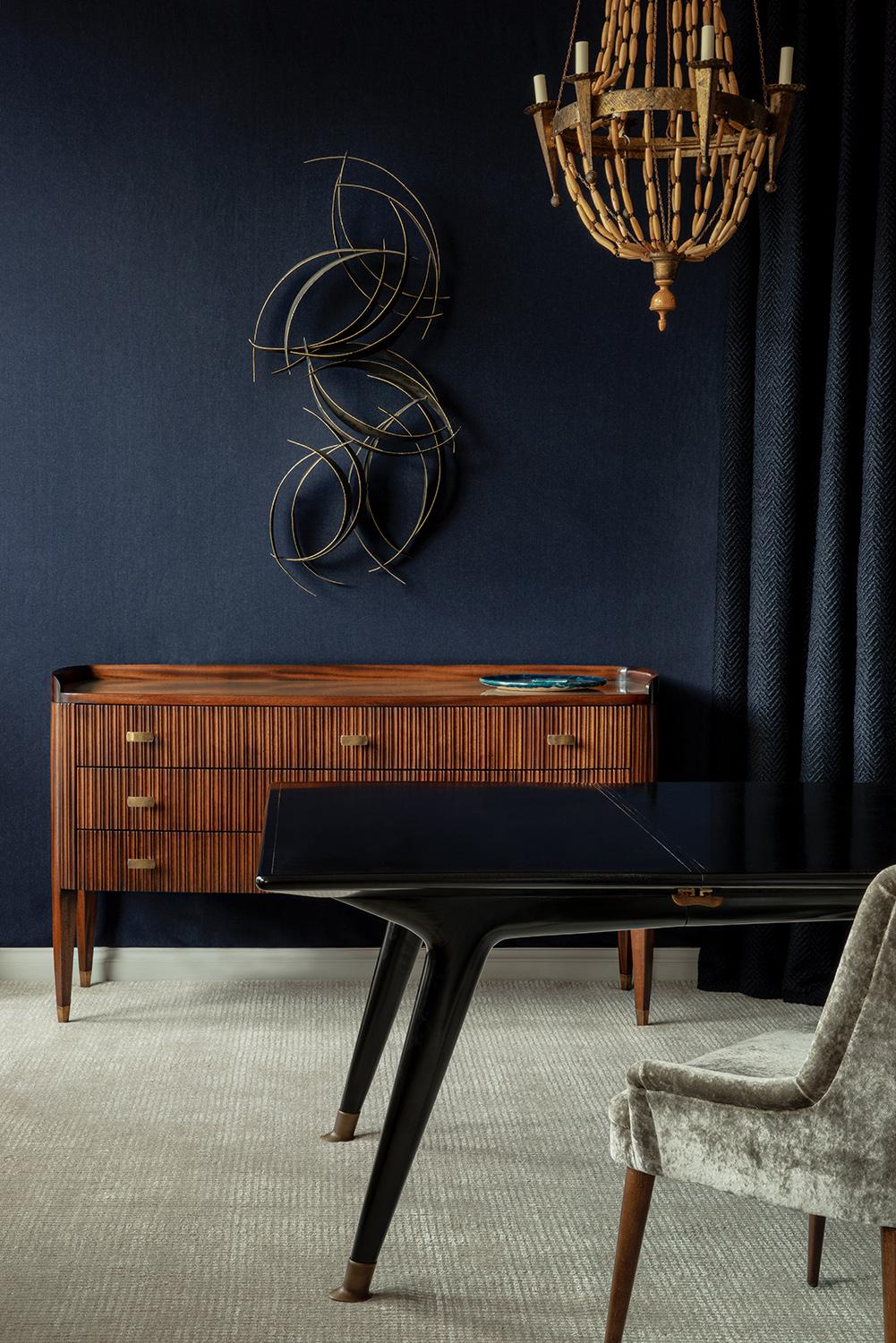 Contemporary Riva Extending Table - Bespoke - Ebonised Walnut Dining Table with Brass Feet For Sale