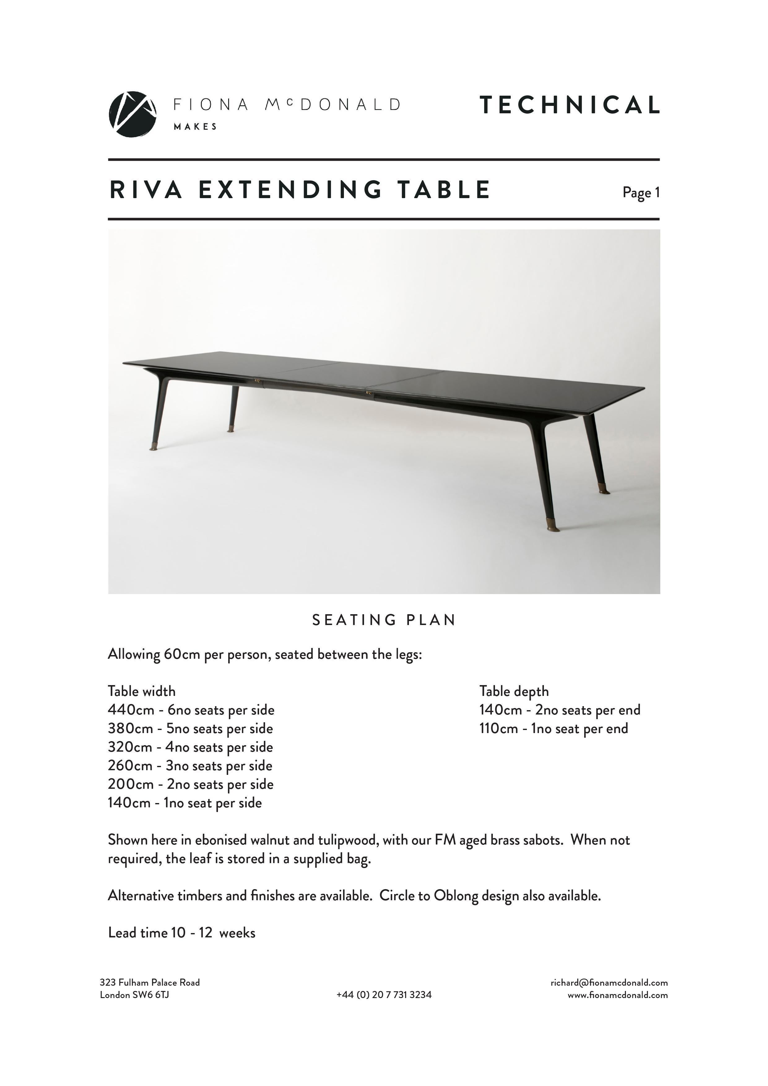 Riva Extending Table - Bespoke - Ebonised Walnut Dining Table with Brass Feet For Sale 5