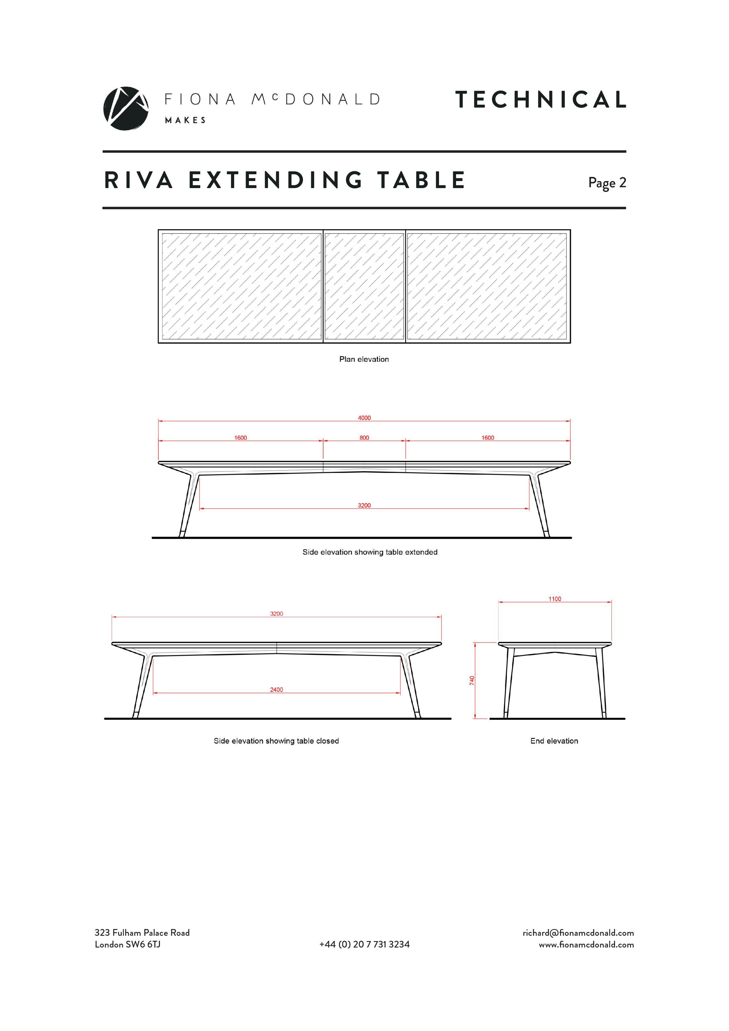 Riva Extending Table - Bespoke - Ebonised Walnut Dining Table with Brass Feet For Sale 6