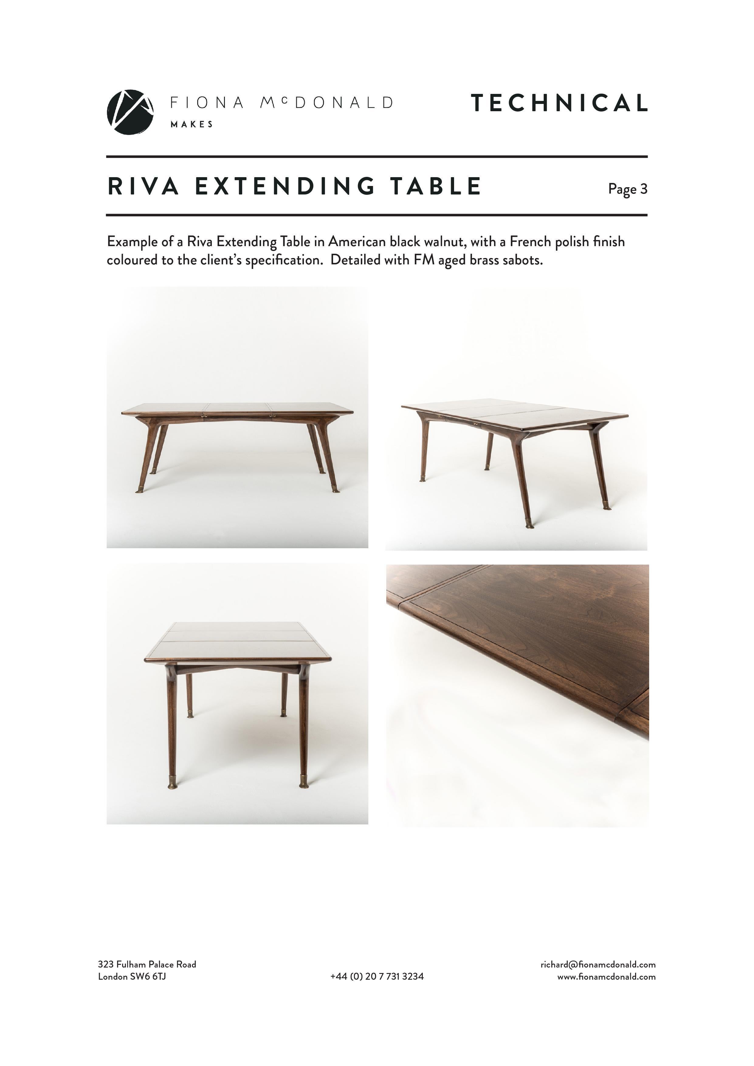 Riva Extending Table - Bespoke - Ebonised Walnut Dining Table with Brass Feet For Sale 7
