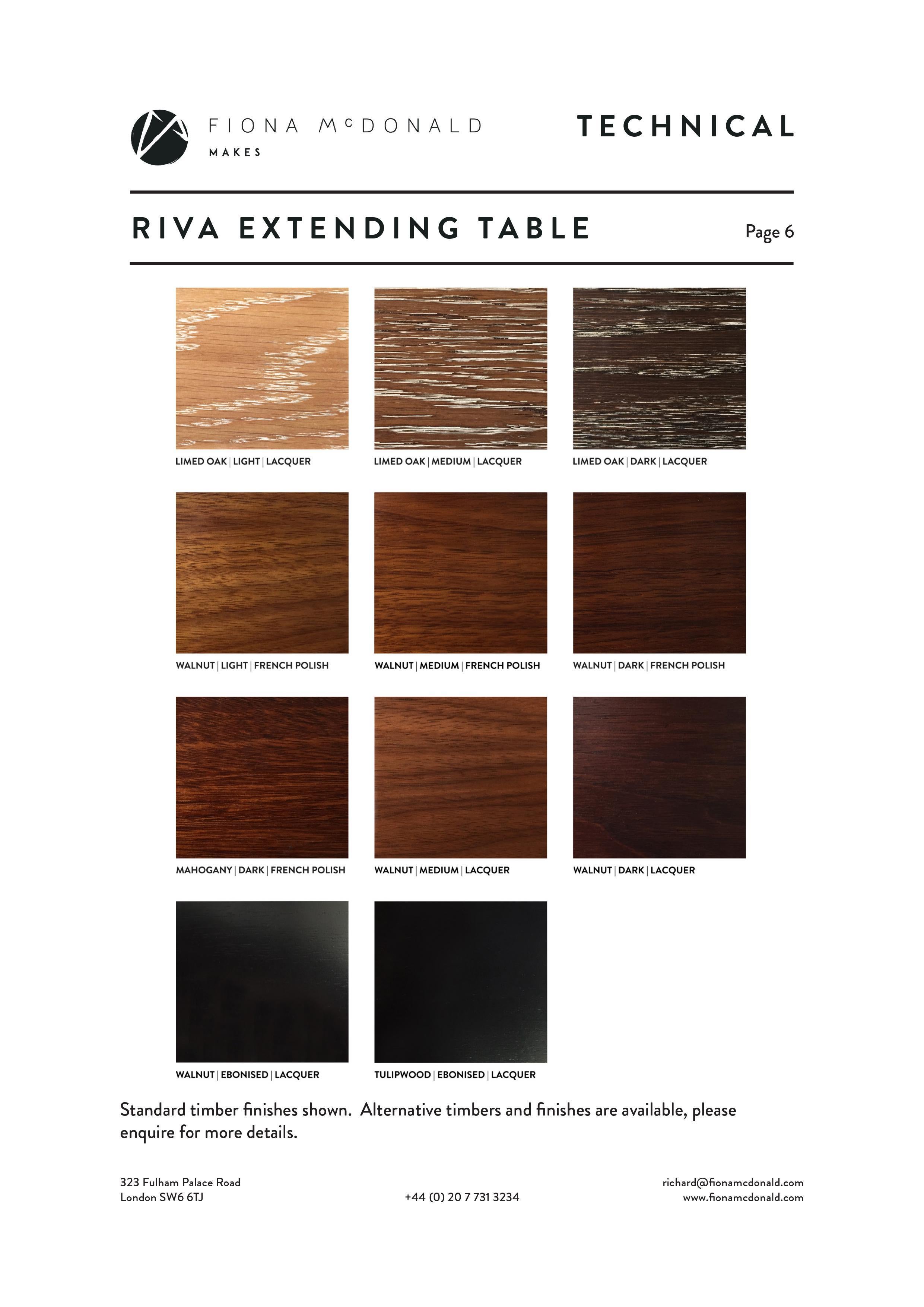 Riva Extending Table - Bespoke - Ebonised Walnut Dining Table with Brass Feet For Sale 10