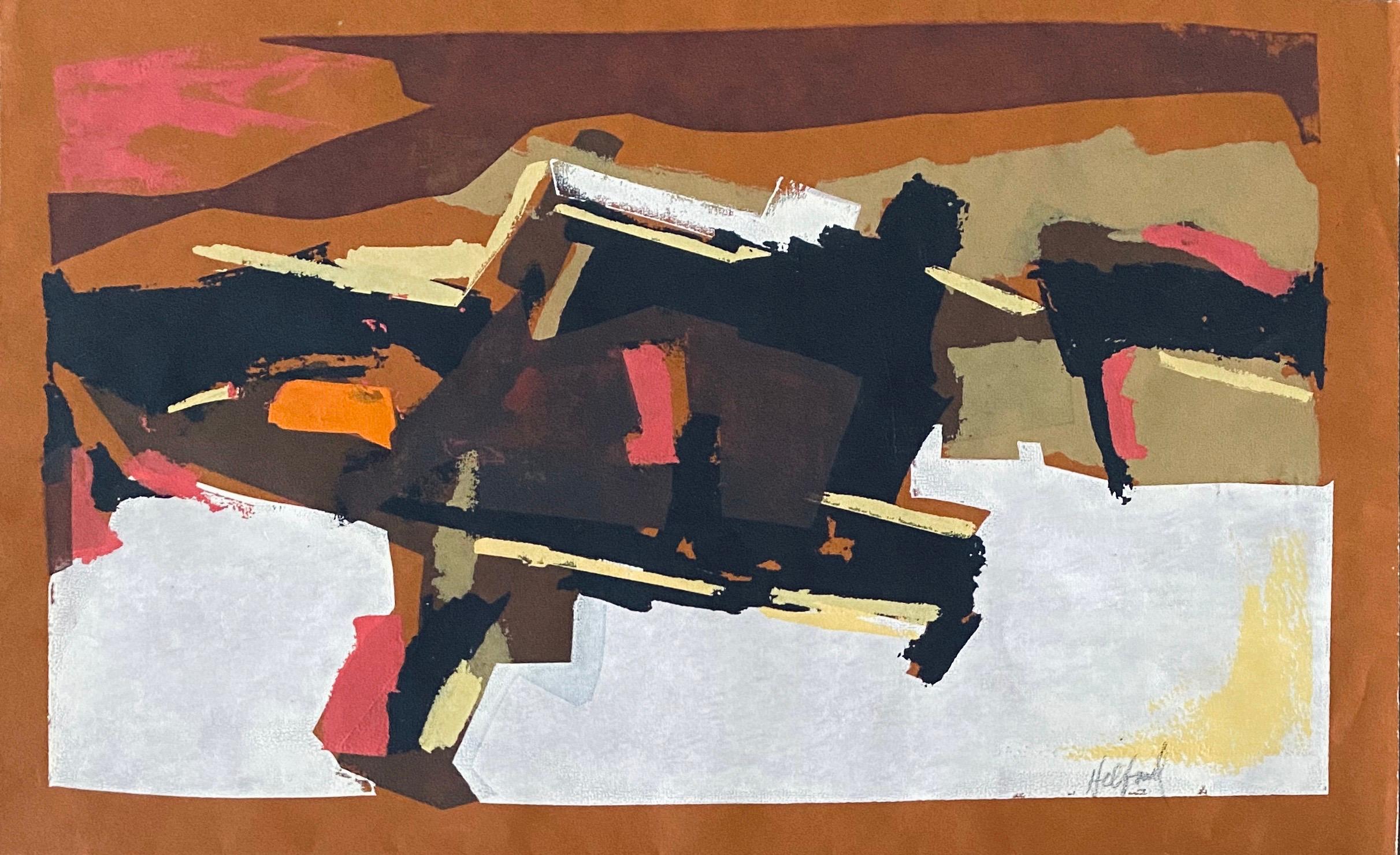 Abstract Print di Riva Helfond - Donna artista WPA Stampa astratta modernista