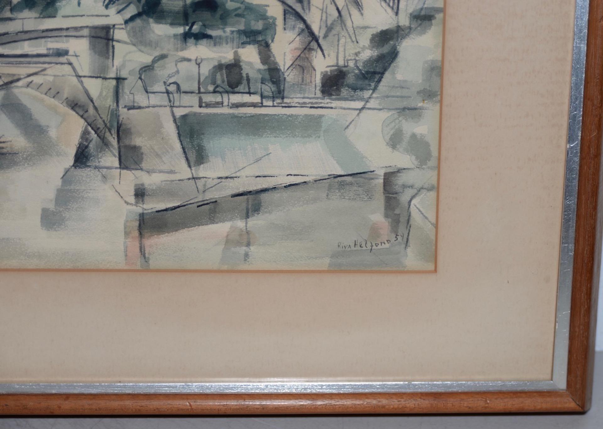Riva Helfond (estadounidense, siglo XX.) Catedral de Notre-Dame de París en acuarela abstracta hacia 1954

Fabulosa acuarela moderna de mediados de siglo de la catedral de Notre-Dame de París.

Acuarela original sobre papel. Firmado y fechado en