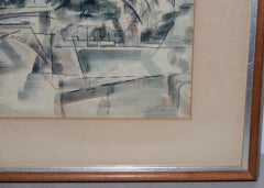 Riva Helfond Notre-Dame de Paris Cathedral in Abstract Watercolor, circa 1954