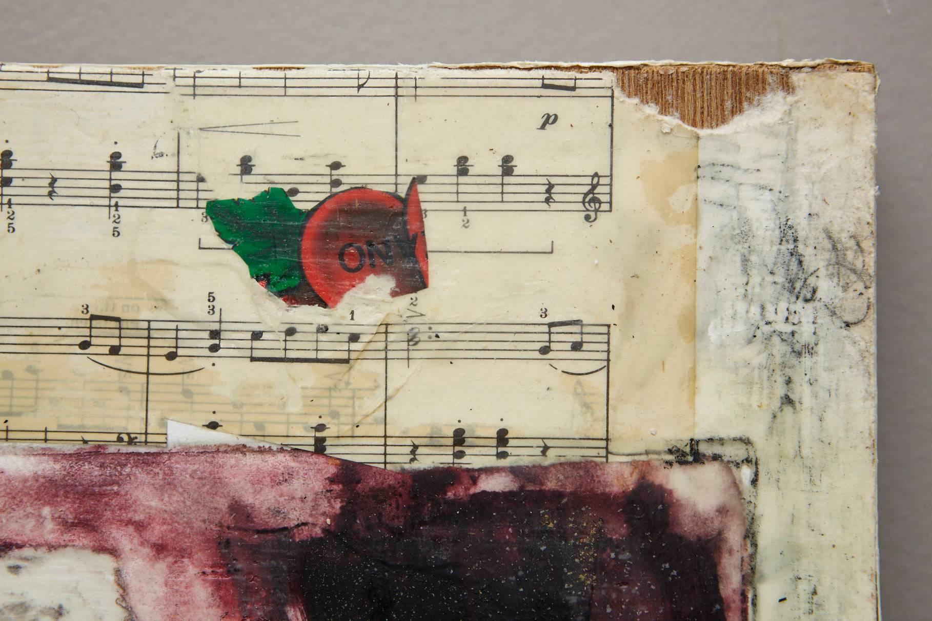 Mixed Media. Collage on wood board, ink, crayon, found objects, encaustic. Signed lower right, sticker on back with title, year and name.

Riva Leviten (American 1928-2014) was born in Hollywood, California and spent most of her life active in the