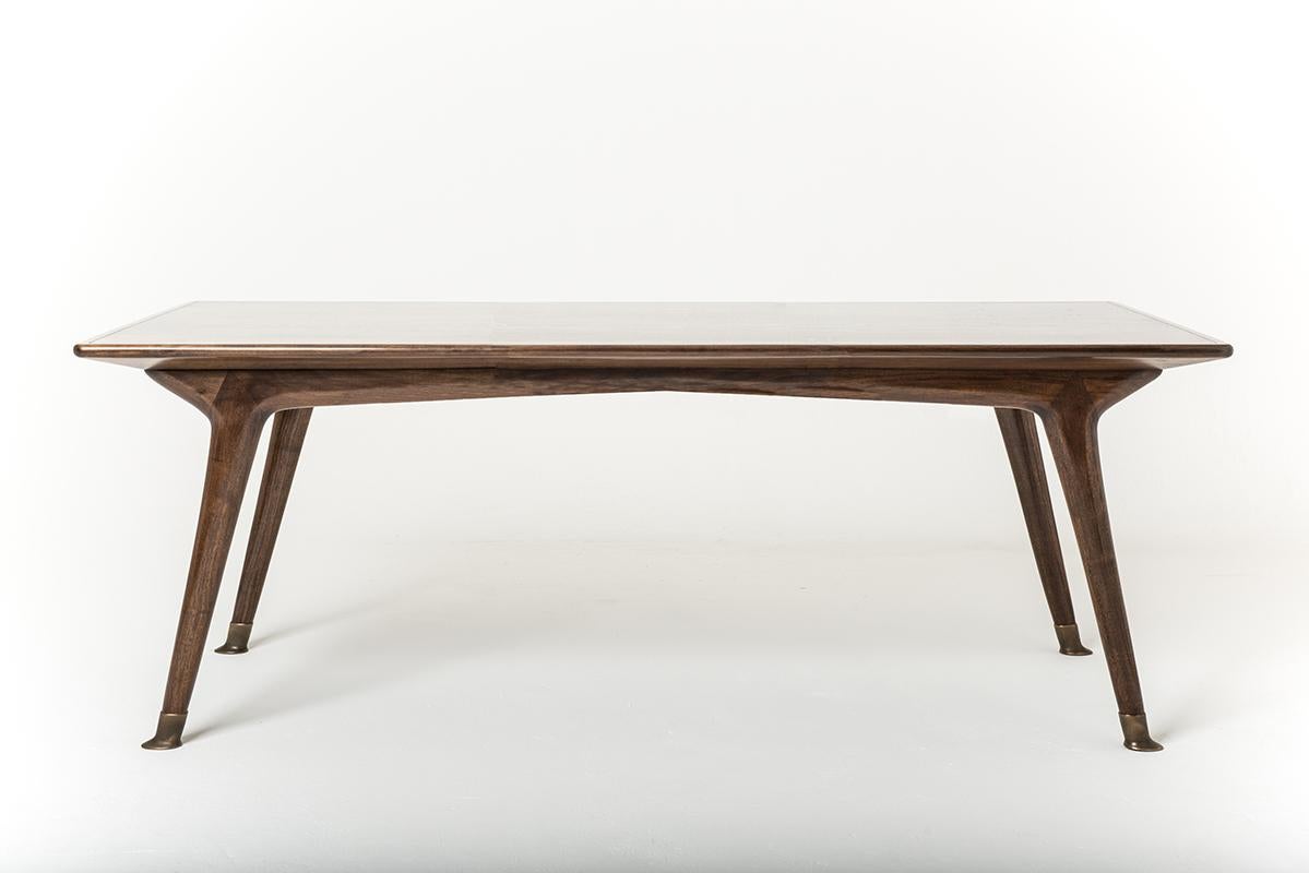 Riva Table - Bespoke - Ebonised Walnut Table with Antique Brass Feet For Sale 2