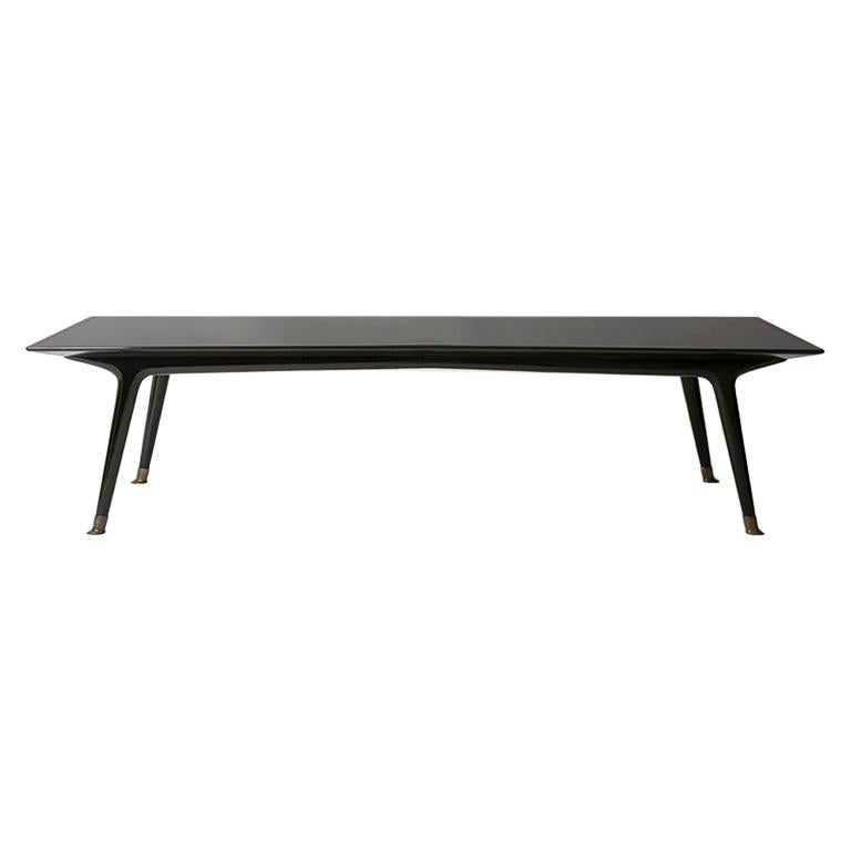 Riva Table - Bespoke - Ebonised Walnut Table with Antique Brass Feet For Sale