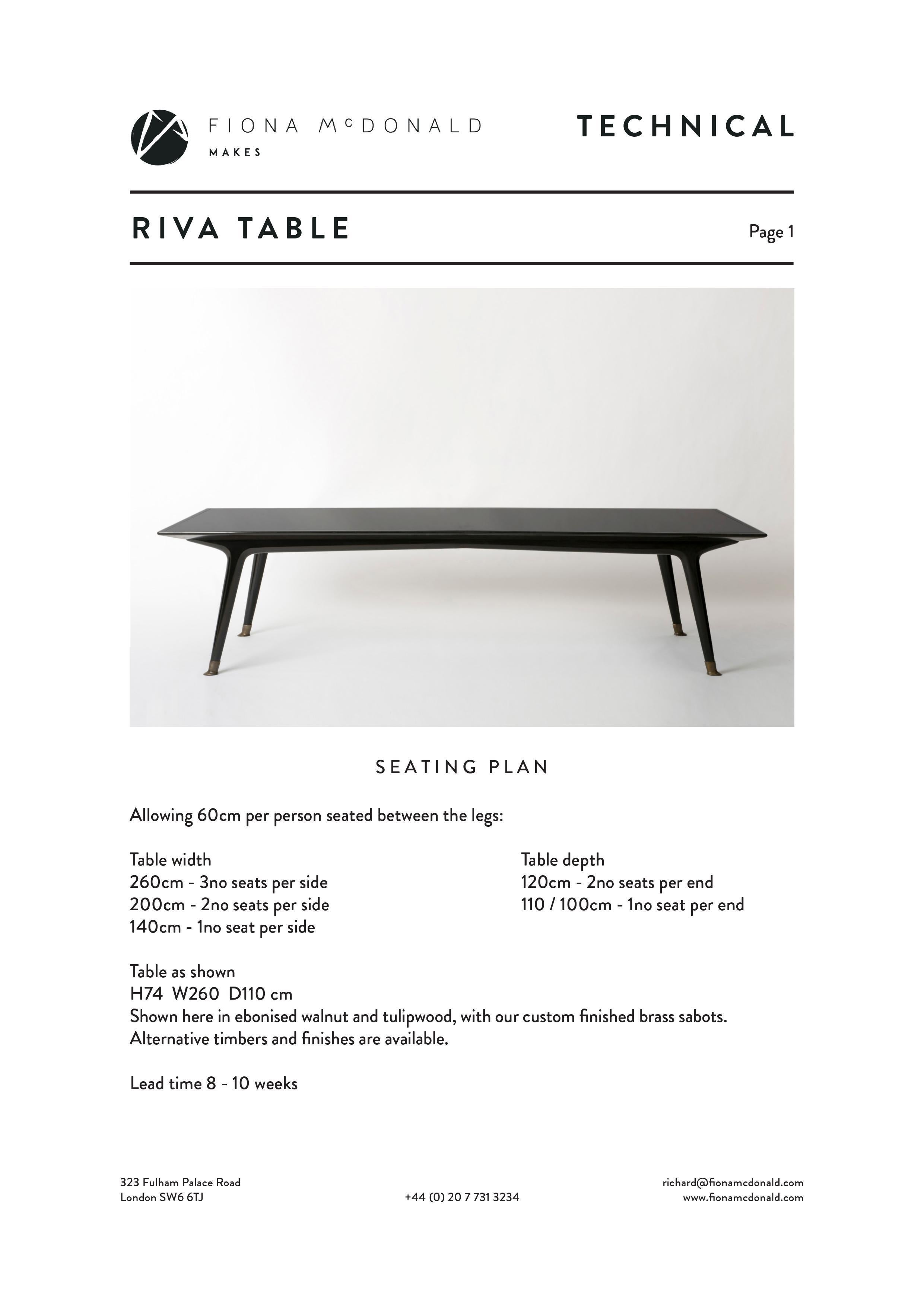 Riva Table - Bespoke - Ebonised Walnut Table with Antique Brass Feet For Sale 4