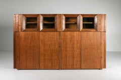 Rivadossi Solid Walnut Credenza with Vitrine Top, Italy, 1970s