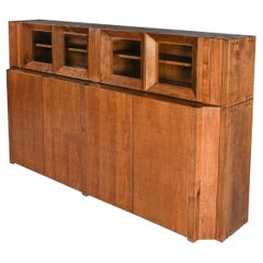 Rivadossi Solid Walnut Credenza with Vitrine Top, Italy, 1970s