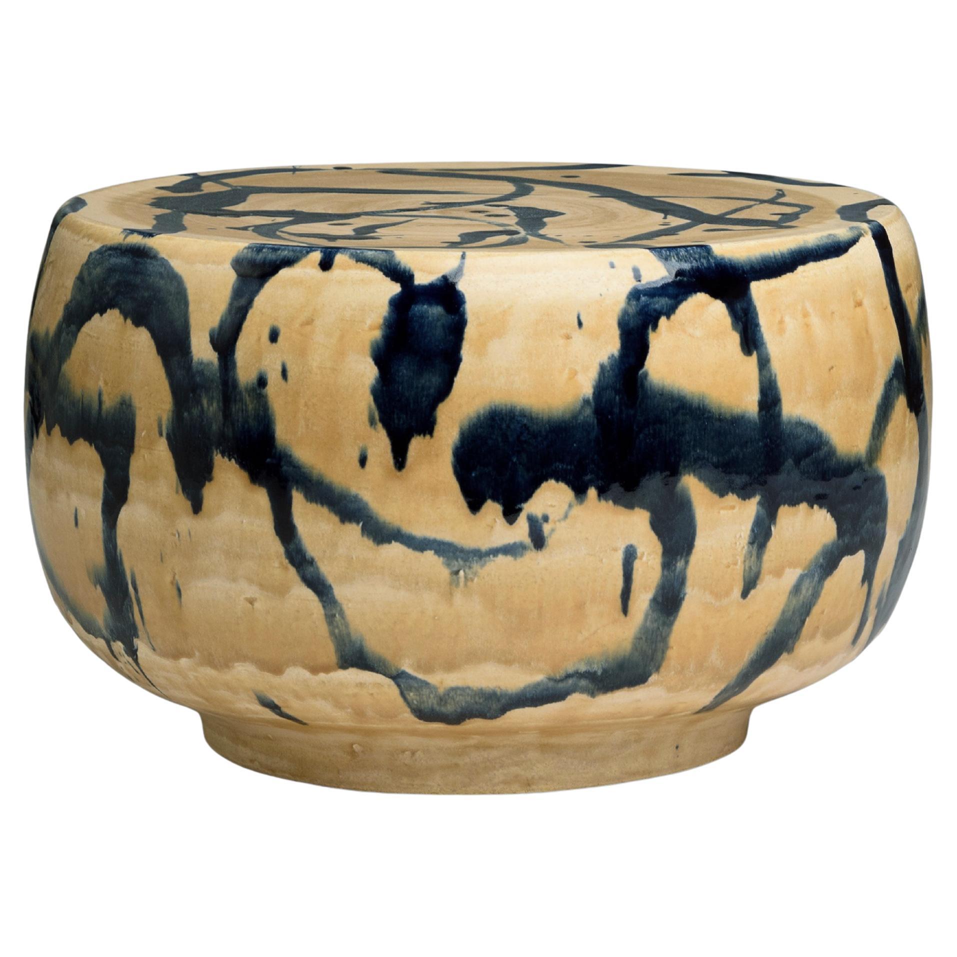 Rivage Unique Glazed Stoneware Stool by Pascale Girardin For Sale