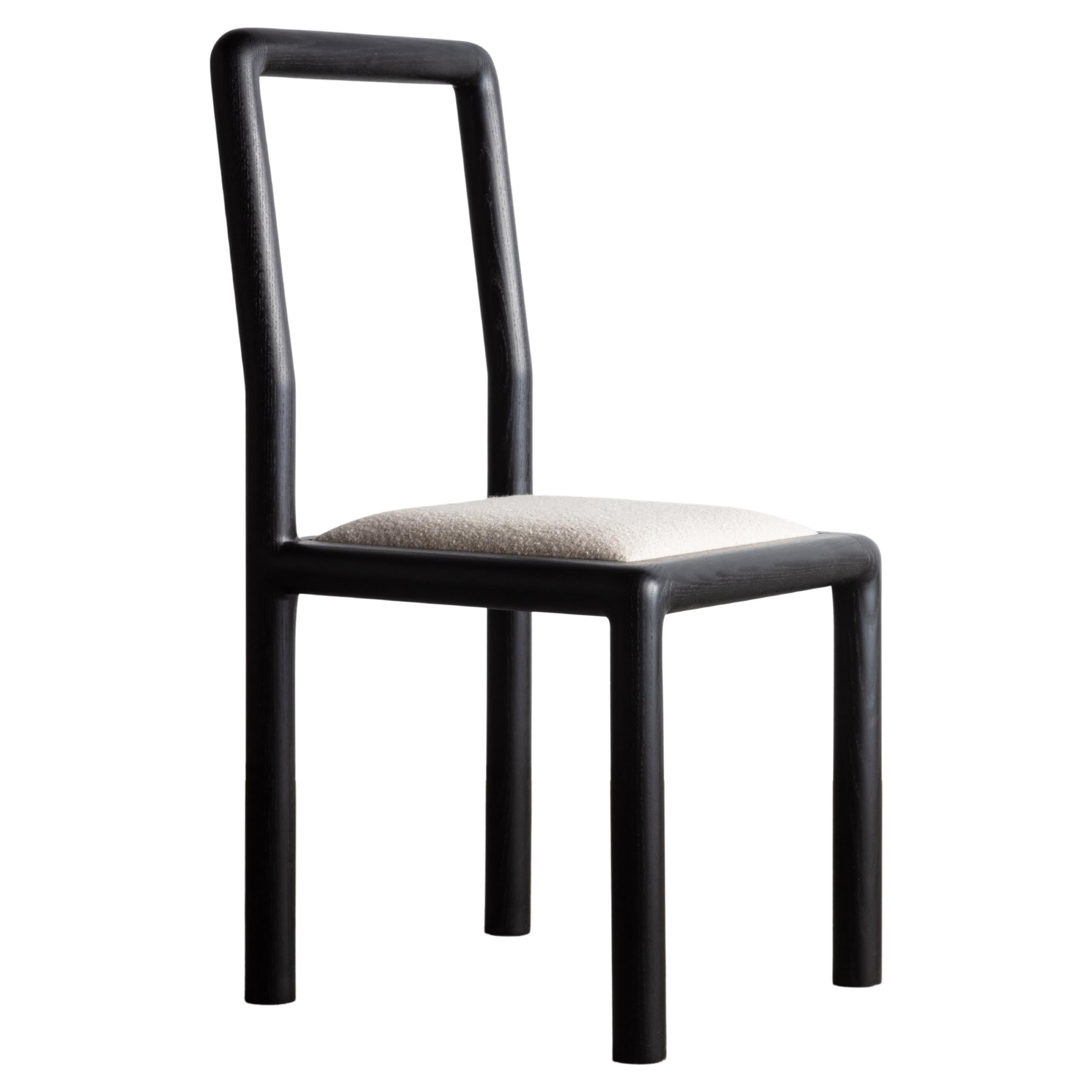 Rival Dining Chair Ebonized Oak with Natural Bouclé Upholstery  For Sale