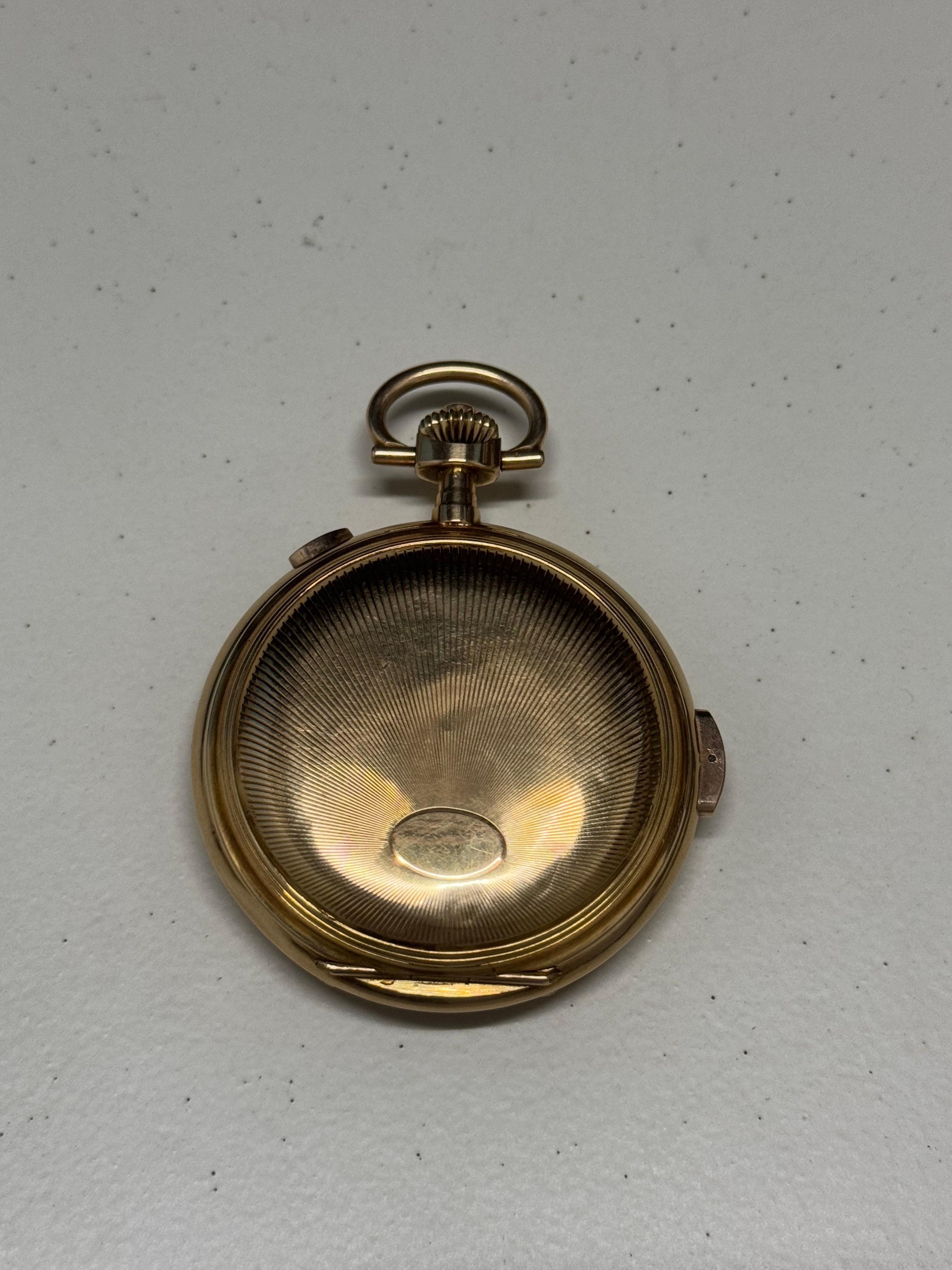 RIVAL FULL CALENDAR ANTIQUE Pocket Watch MOON PHASE 1/4 REPEATER SOLID GOLD12.5K In Fair Condition In Mumbai, IN