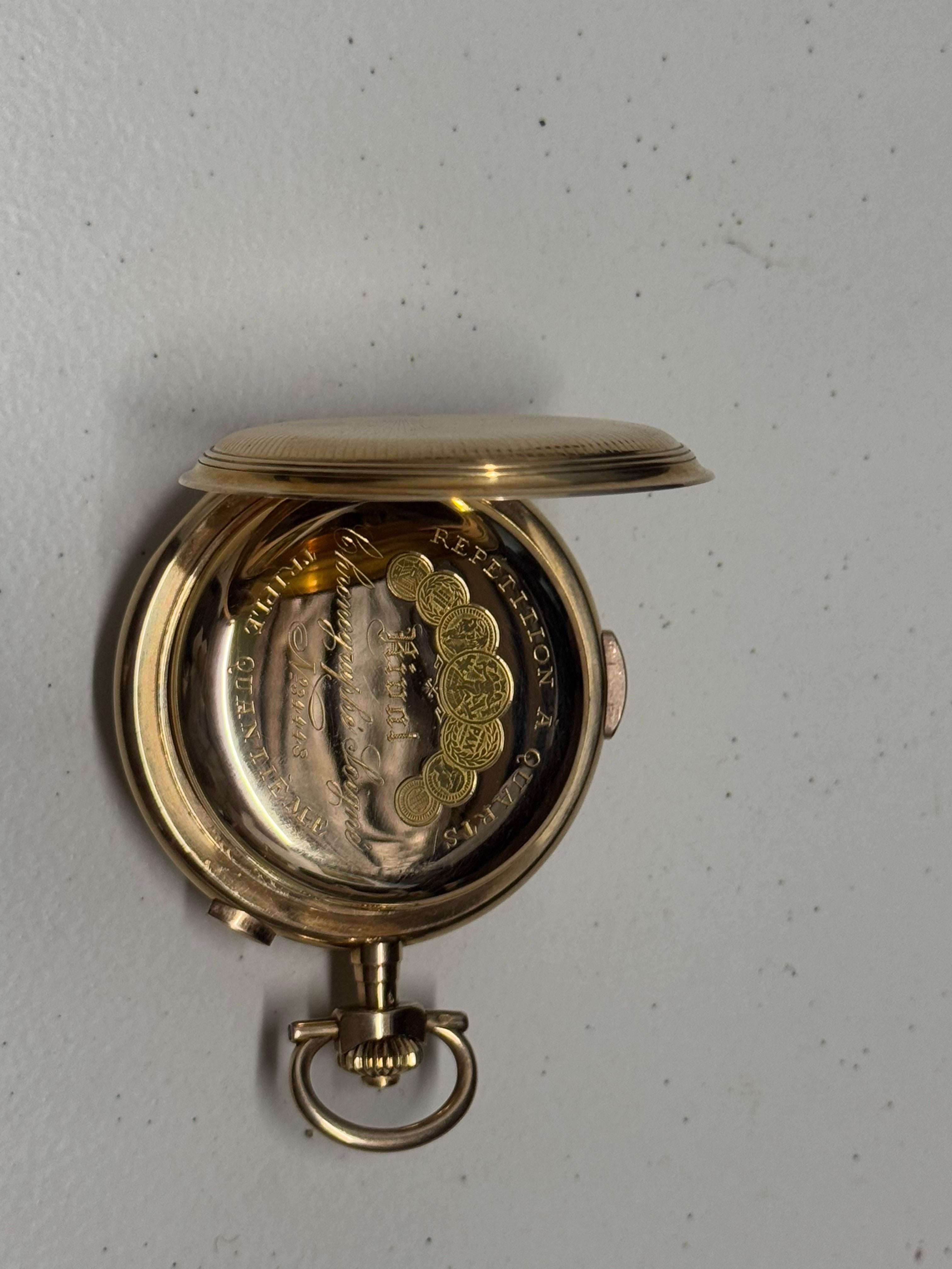 Women's or Men's RIVAL FULL CALENDAR ANTIQUE Pocket Watch MOON PHASE 1/4 REPEATER SOLID GOLD12.5K