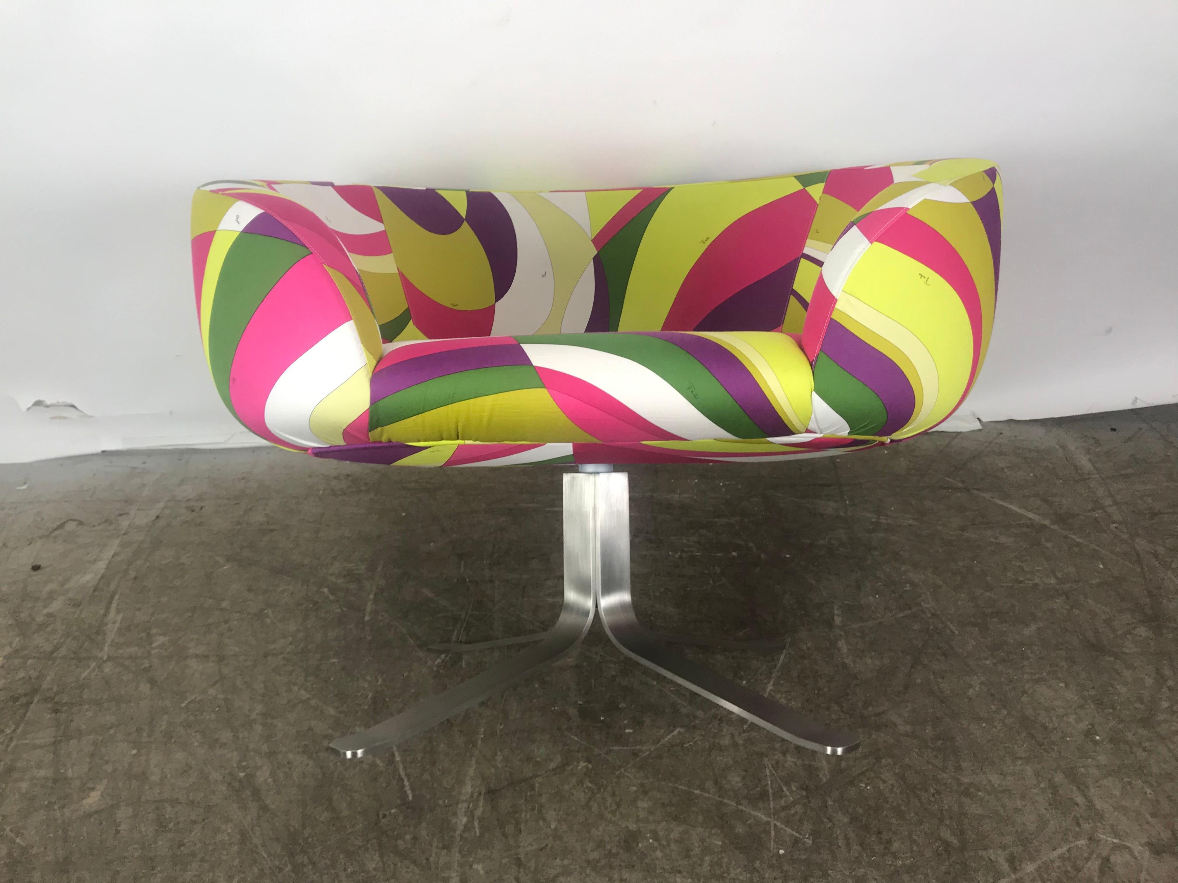 Contemporary Rive Droite Swivel Lounge Chair by Patrick Norguet for Cappellini, Pucci Fabric