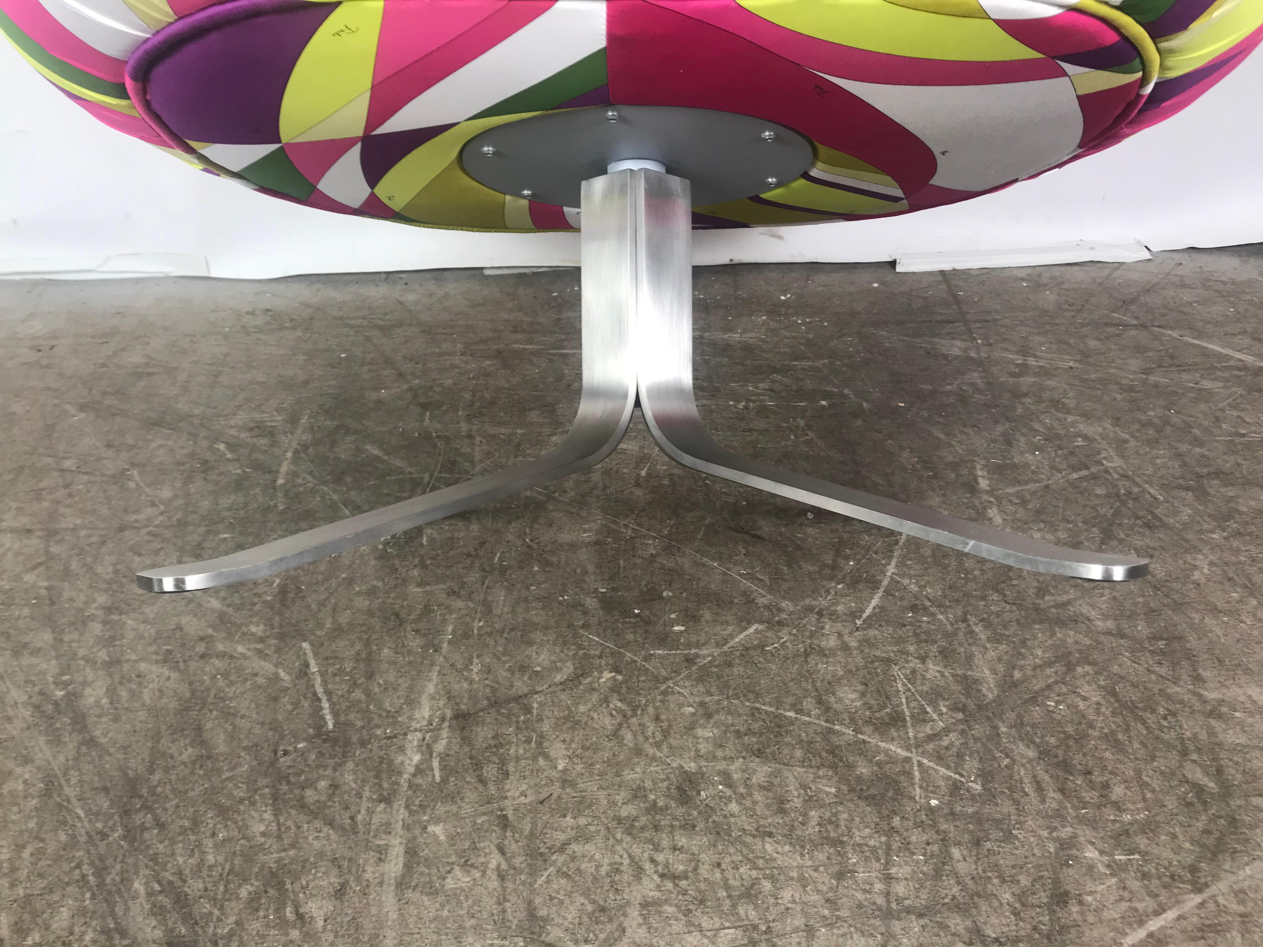 Stainless Steel Rive Droite Swivel Lounge Chair by Patrick Norguet for Cappellini, Pucci Fabric