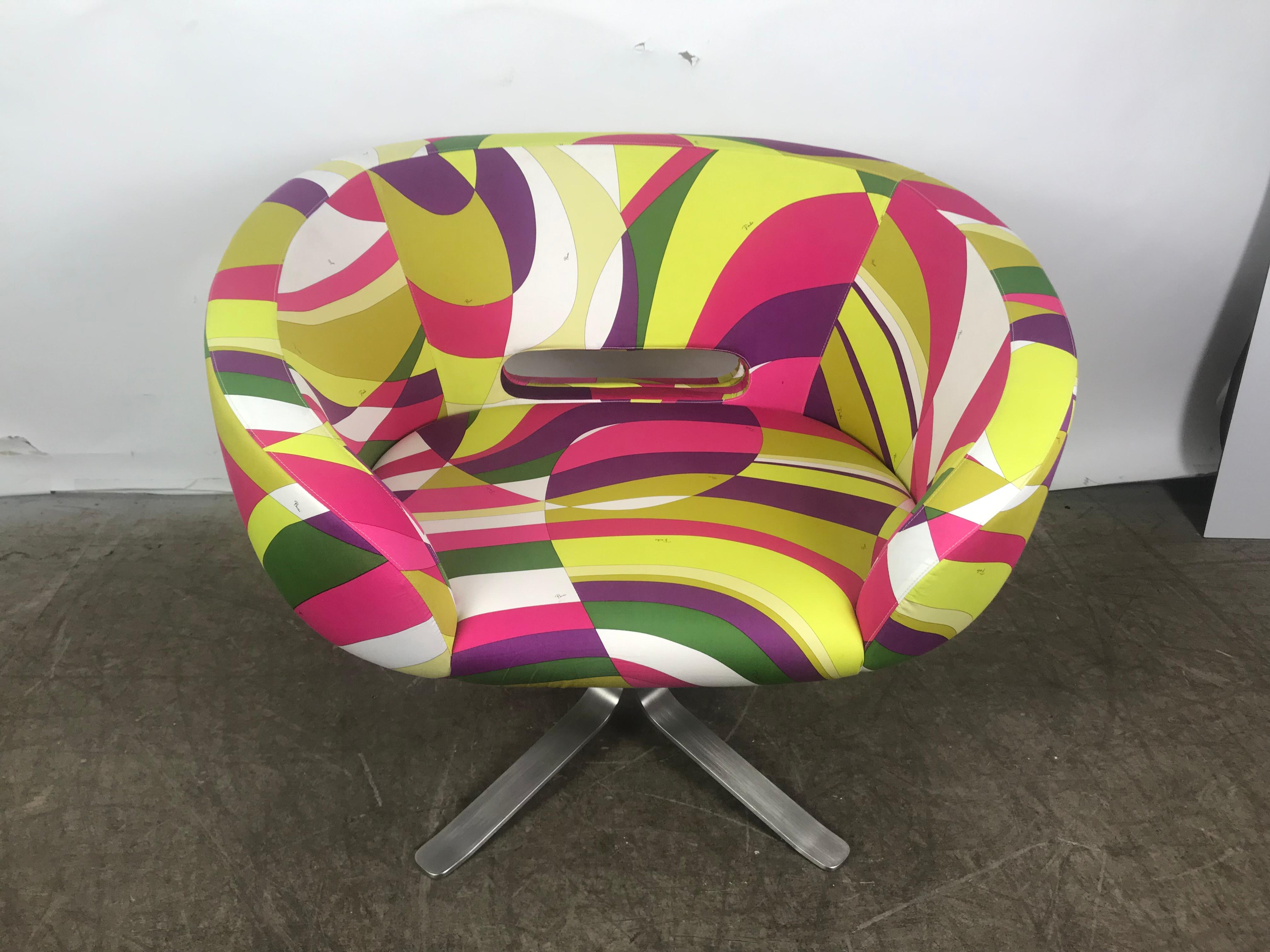 Rive Droite Swivel Lounge Chair by Patrick Norguet for Cappellini, Pucci Fabric 1