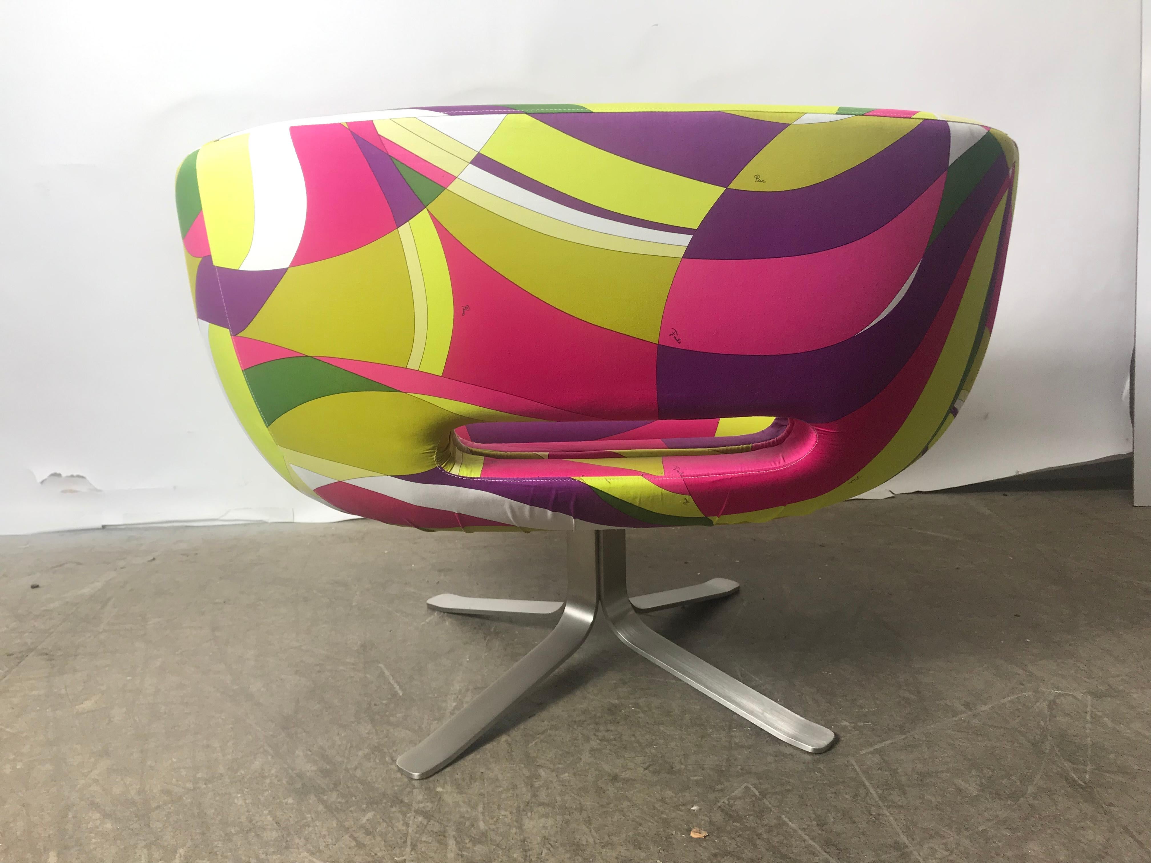 Italian Rive Droite Swivel Lounge Chair by Patrick Norguet for Cappellini, Pucci Fabric