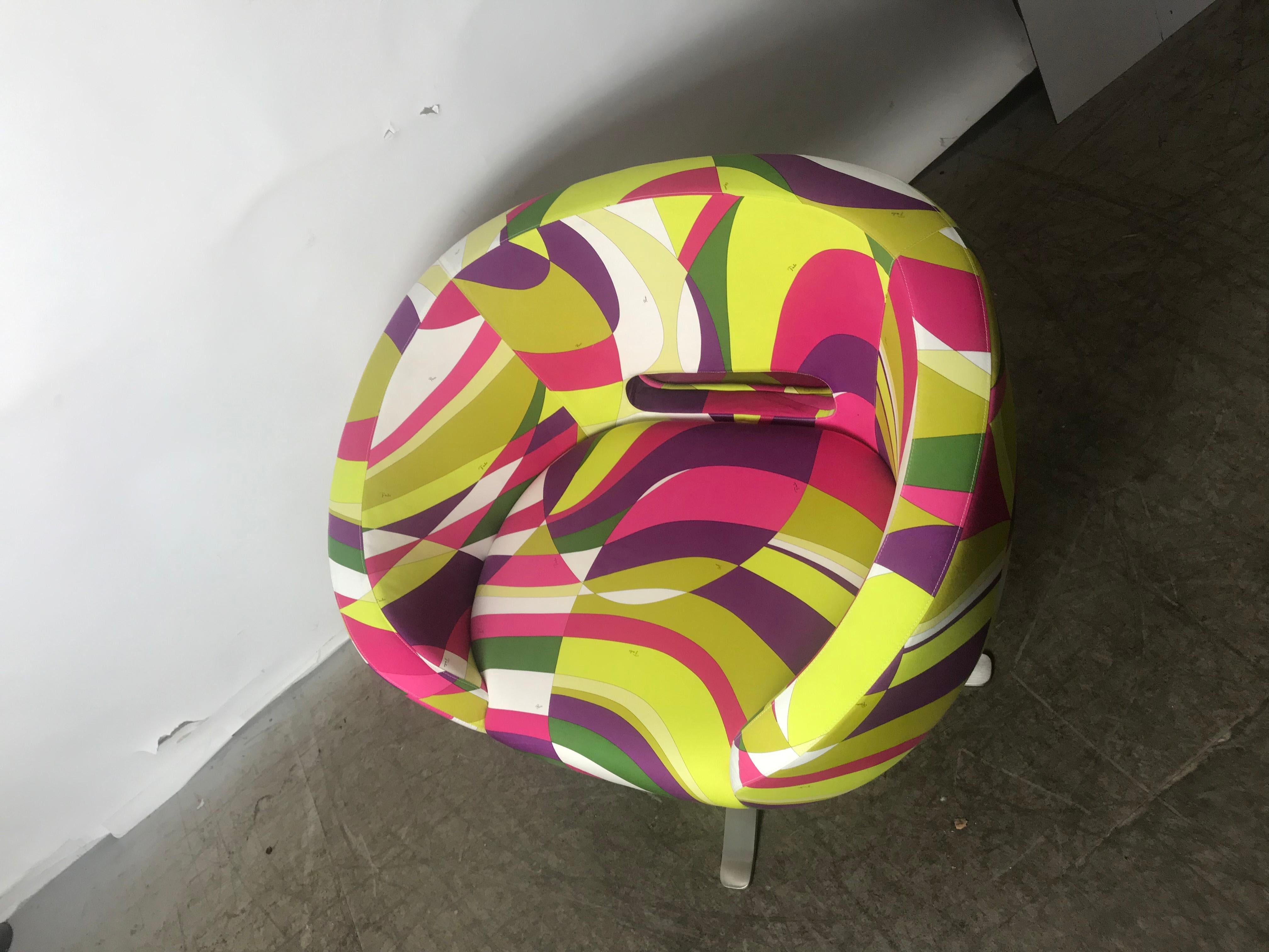 Rive Droite Swivel Lounge Chair by Patrick Norguet for Cappellini, Pucci Fabric In Excellent Condition In Buffalo, NY