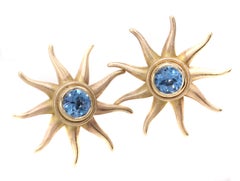 Rive Gauche Jewelry Blue Topaz Sunburst Gold Earrings