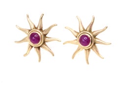 Rive Gauche Jewelry Ruby Gold Sunburst Earrings