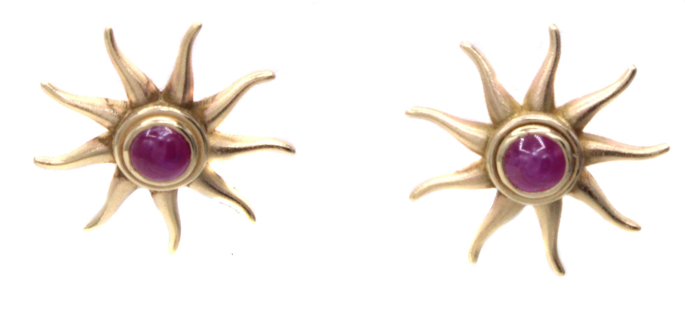 Rive Gauche Jewelry Ruby Gold Sunburst Earrings For Sale 2