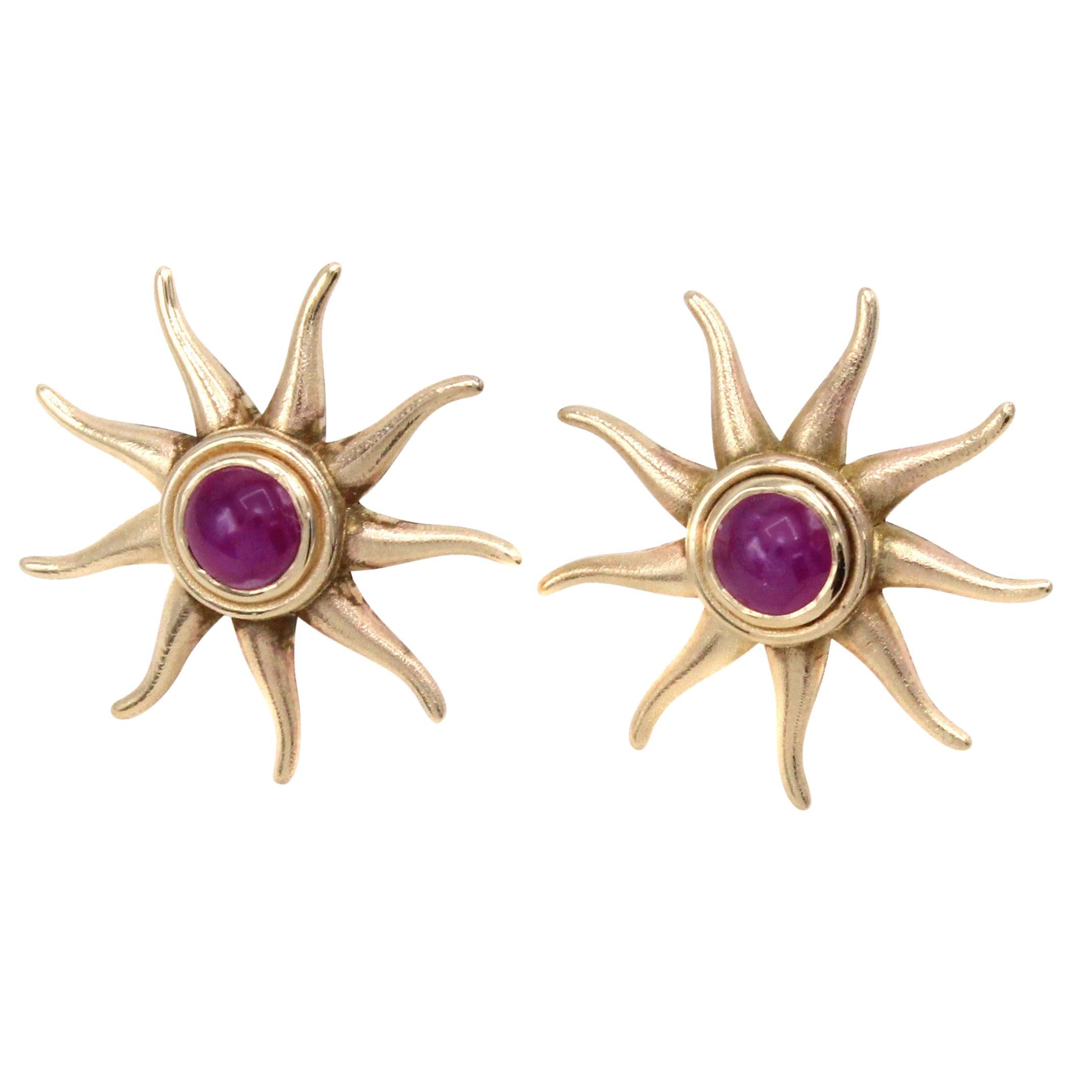 Rive Gauche Jewelry Ruby Gold Sunburst Earrings