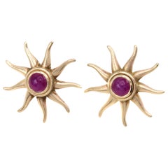 Rive Gauche Jewelry Ruby Gold Sunburst Earrings