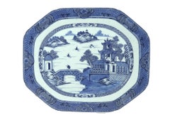 River Crossing: Chinese Export Blue & White Canton Large Dish