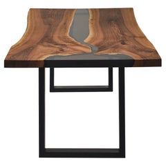 River Epoxy Walnut Wood Dining Table - Live Edge Table - Customizable Table
