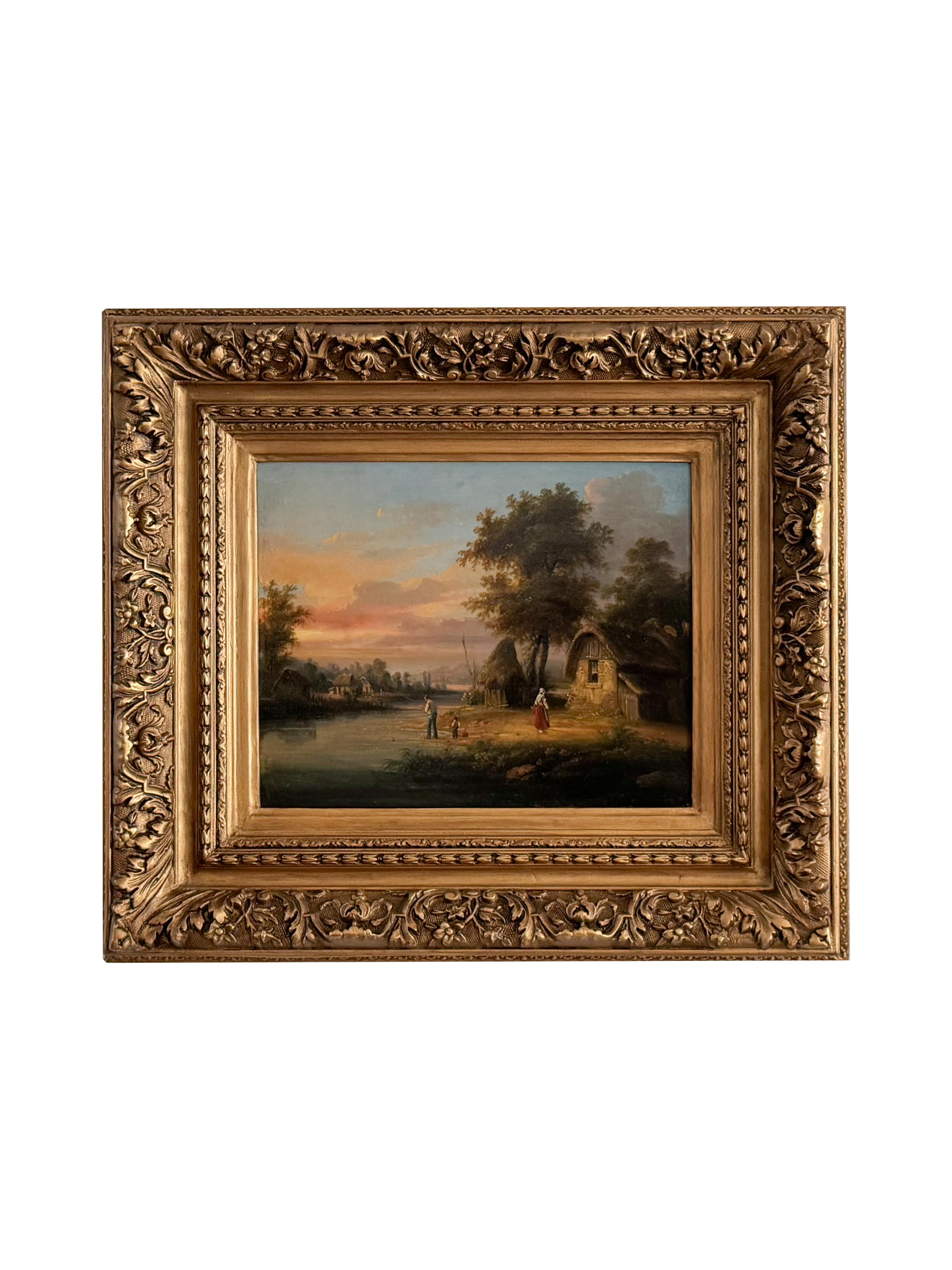 Ein dem französischen Künstler Henri Bellery-Desfontaines zugeschriebenes Öl auf Tafel aus dem 19. Jahrhundert mit dem Titel Villaggio Sul Lago. 
Dieses Gemälde fängt eine ruhige Familienszene am Wasser ein: Vater und Sohn angeln in aller Ruhe am