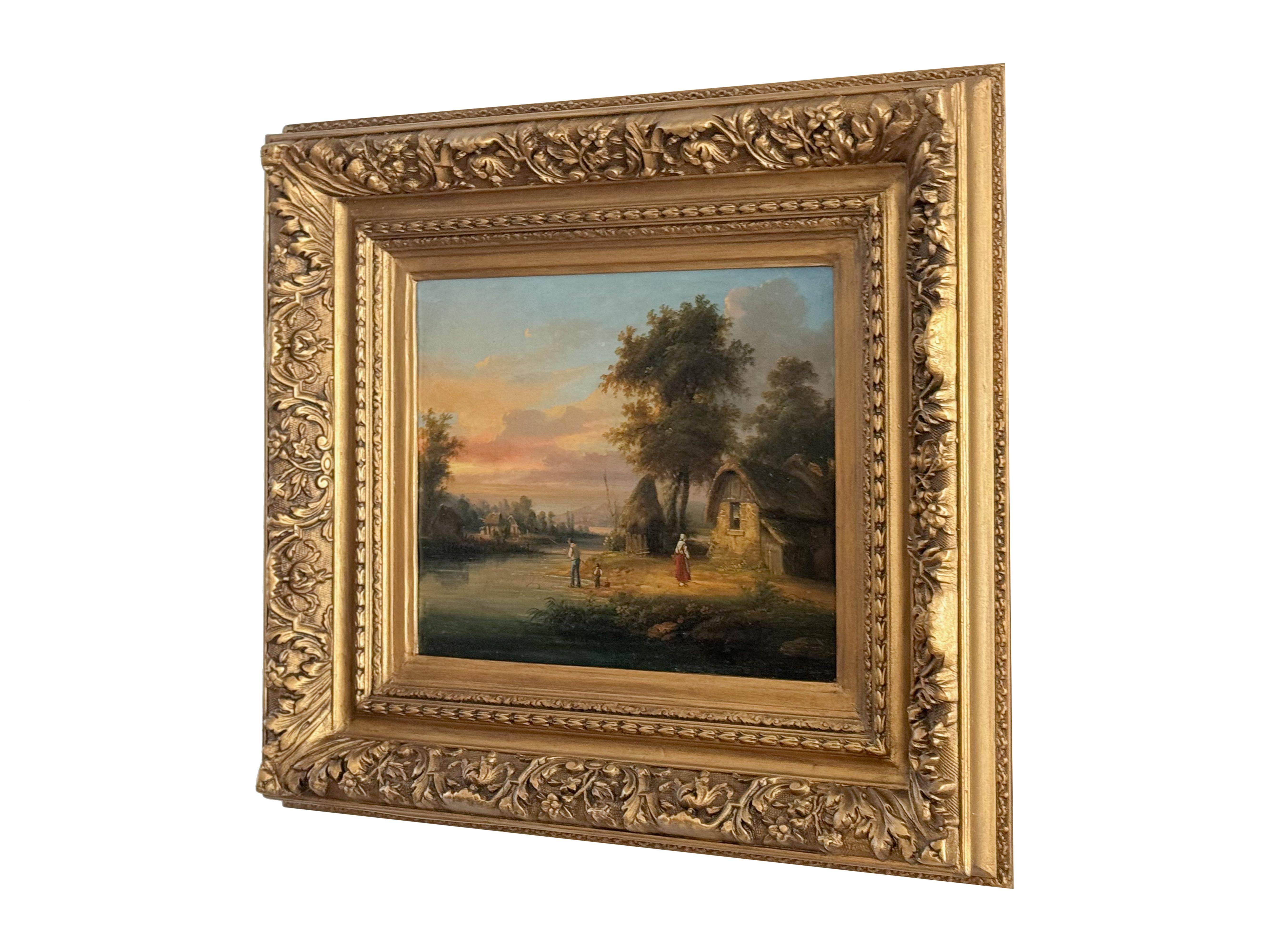 Ein dem französischen Künstler Henri Bellery-Desfontaines zugeschriebenes Öl auf Tafel aus dem 19. Jahrhundert mit dem Titel Villaggio Sul Lago. 
Dieses Gemälde fängt eine ruhige Familienszene am Wasser ein: Vater und Sohn angeln in aller Ruhe am