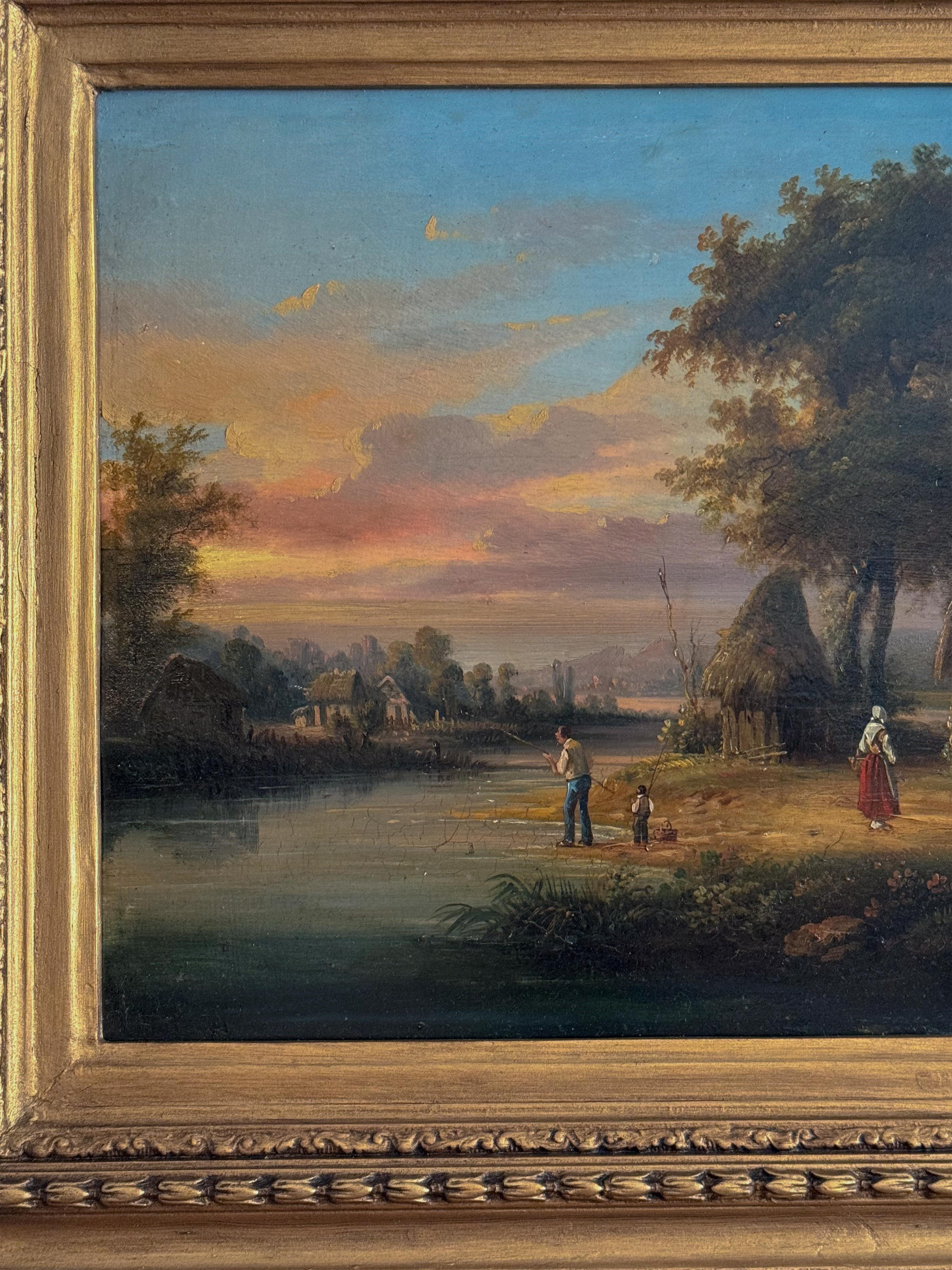 Flusslandschaft, Henri Desfontaines, 19. Jahrhundert (Geölt) im Angebot