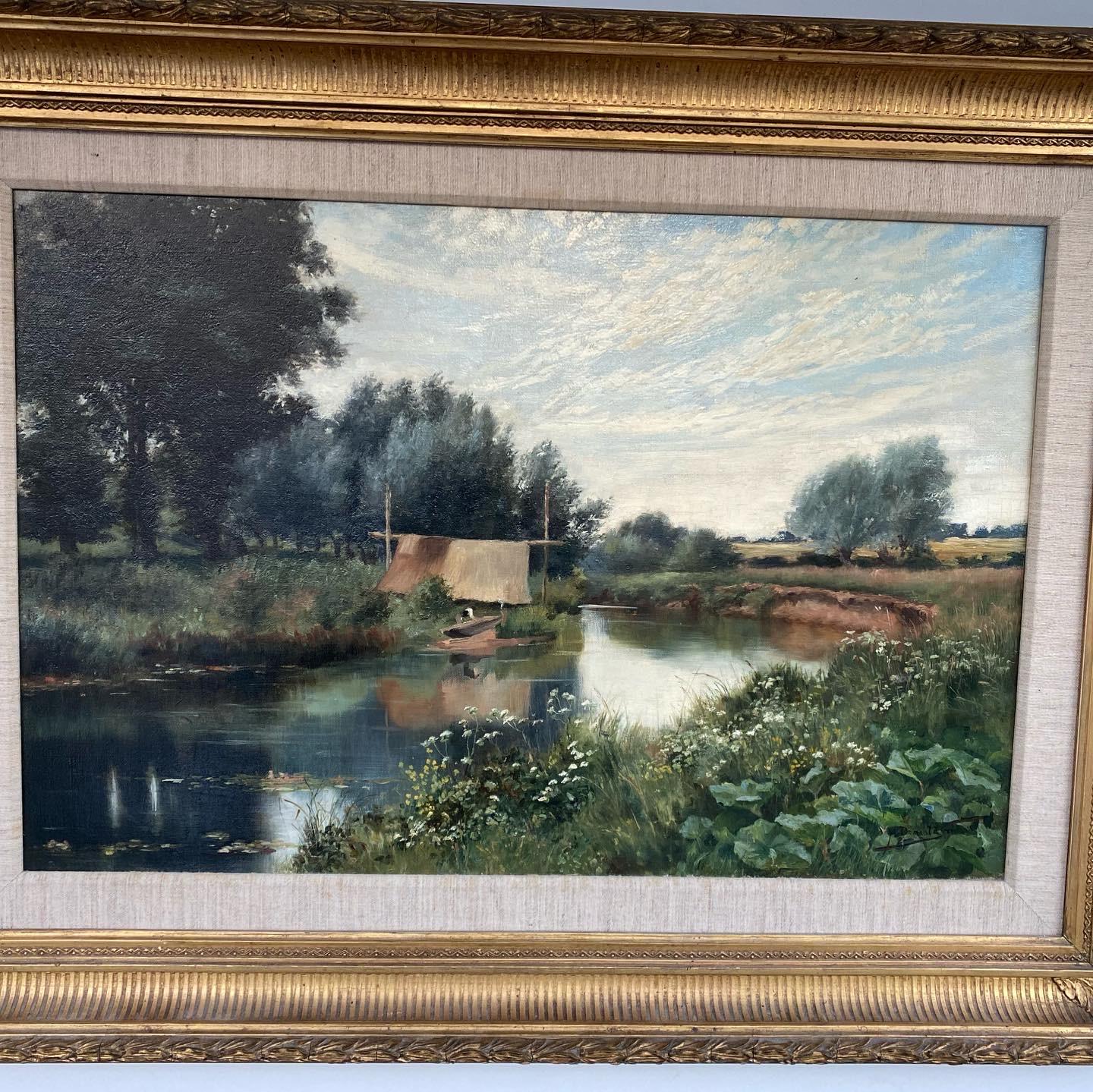 Giltwood River Landscape Oil Painting by Helen Donald-Smith For Sale