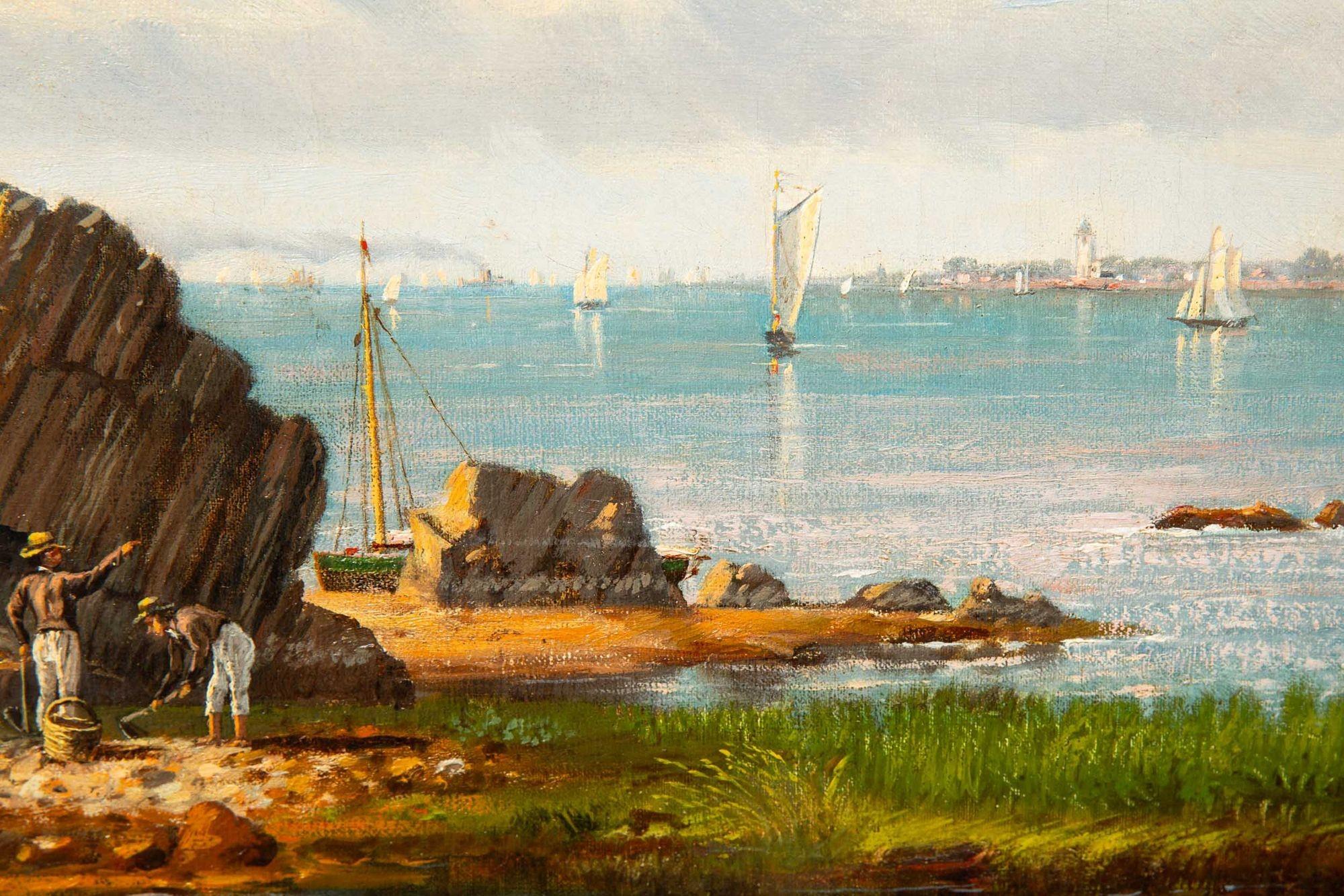 Paesaggio fluviale con pesca e vongole di Francois de Blois, 1874 ca. in vendita 4