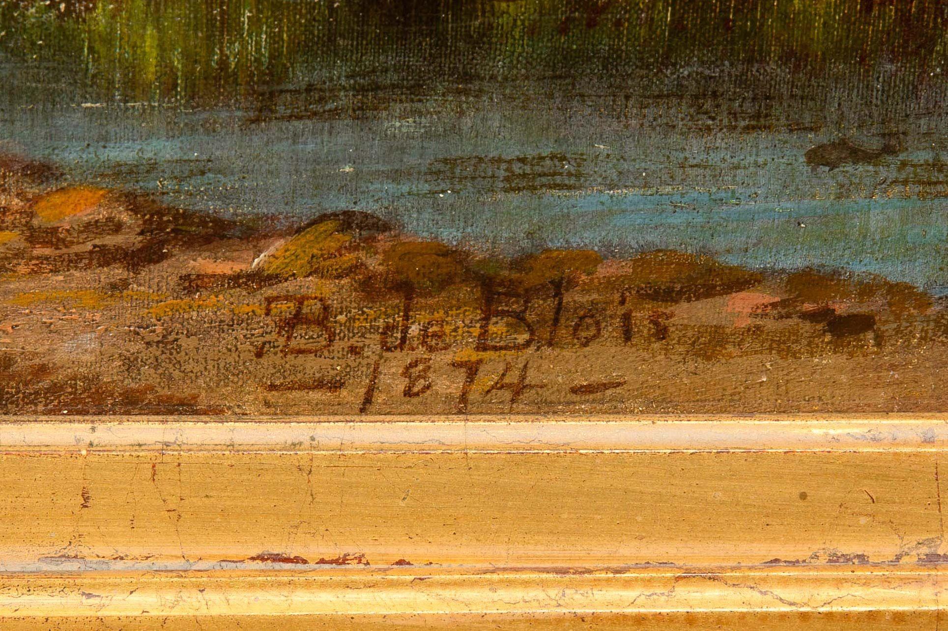 Paesaggio fluviale con pesca e vongole di Francois de Blois, 1874 ca. in vendita 5