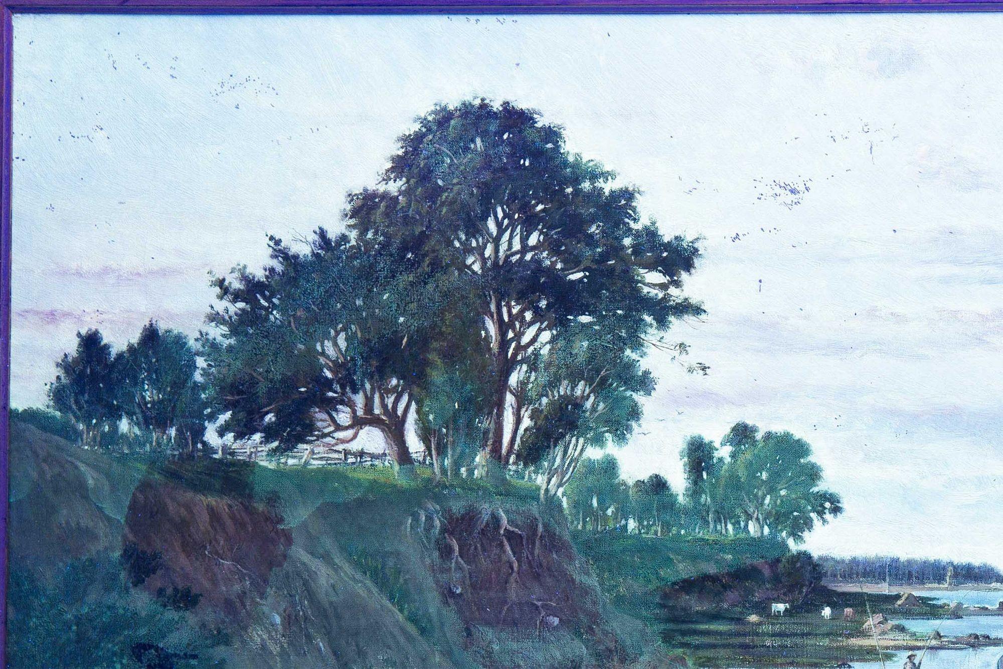 Paesaggio fluviale con pesca e vongole di Francois de Blois, 1874 ca. in vendita 10