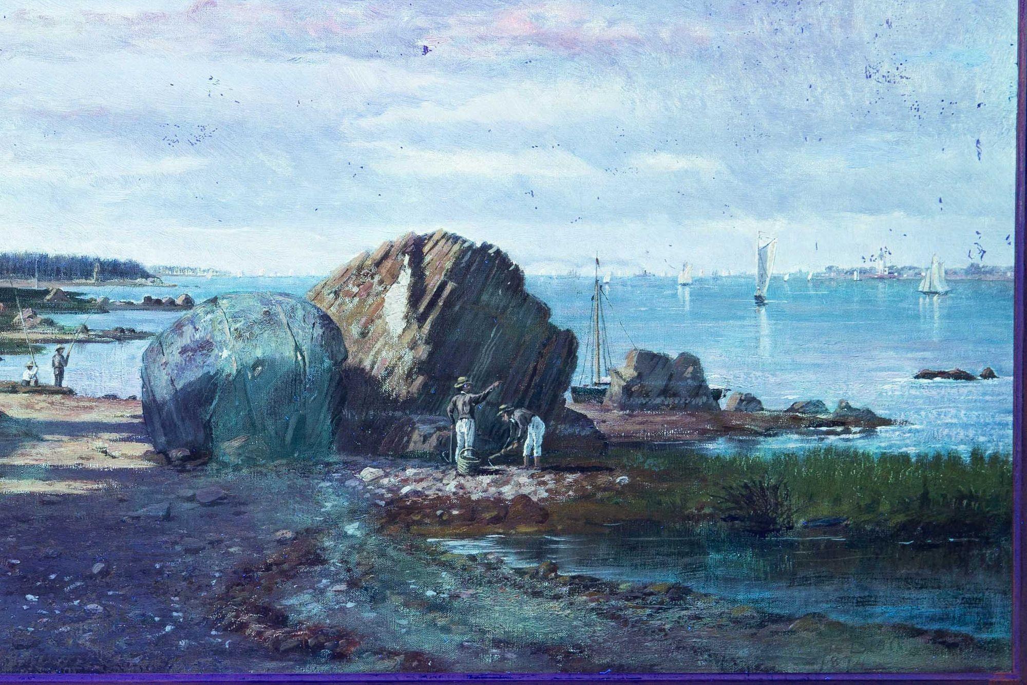 Paesaggio fluviale con pesca e vongole di Francois de Blois, 1874 ca. in vendita 11