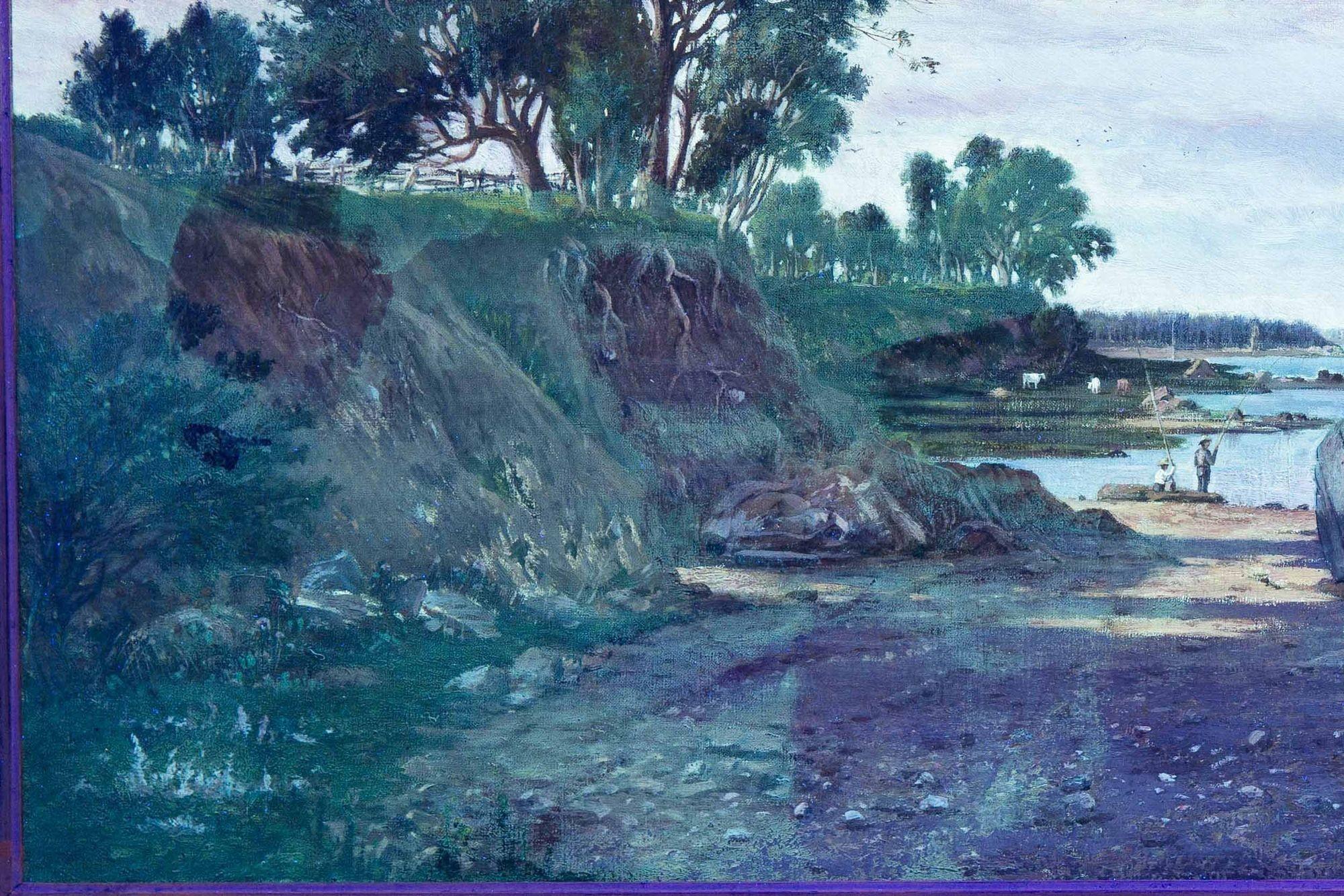 Paesaggio fluviale con pesca e vongole di Francois de Blois, 1874 ca. in vendita 12