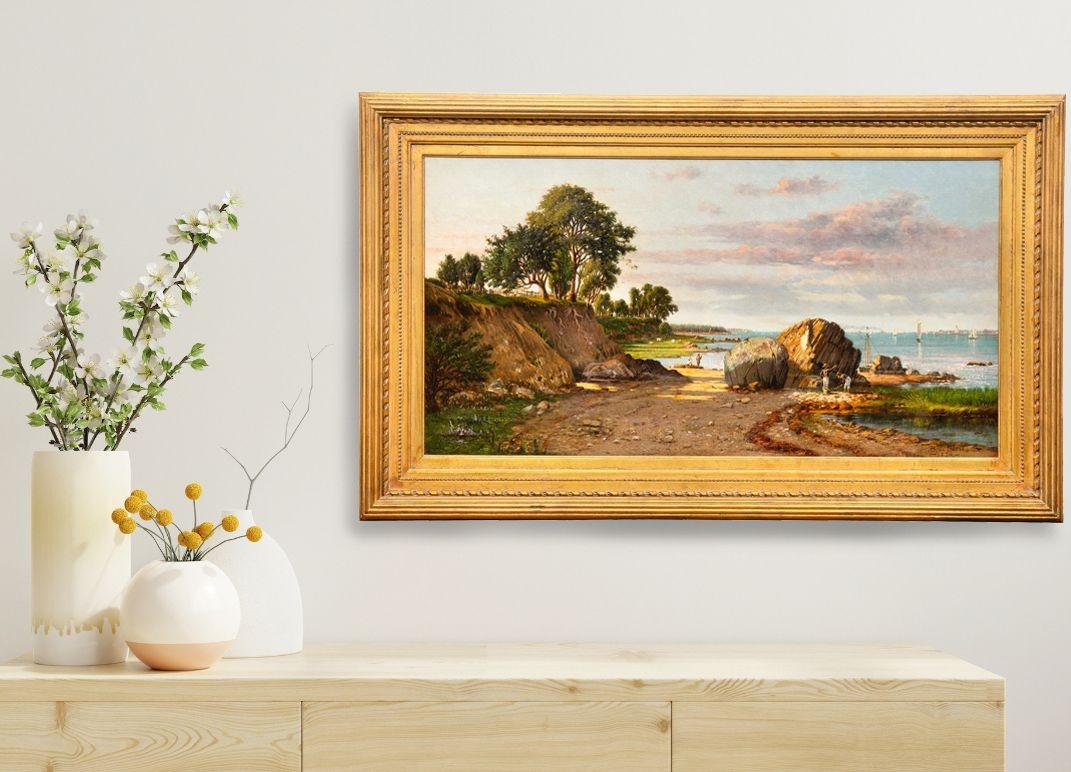 FRANCOIS B. DE BLOIS
Canadese/americano, 1829-1913

Paesaggio fluviale con figure che pescano e fanno vongolare (1874)

Olio su tela  firmato in basso a destra 