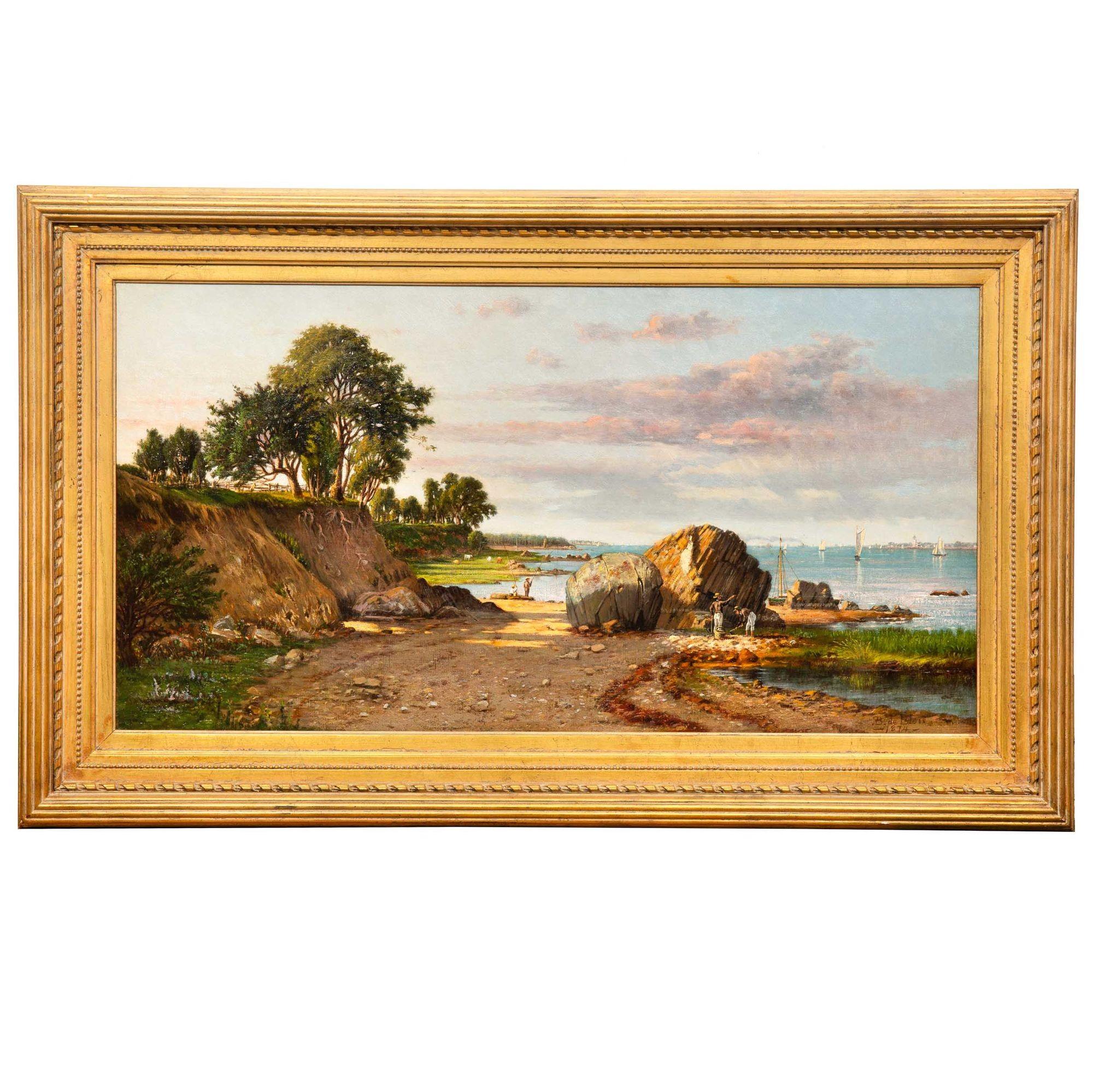 Nordamericano Paesaggio fluviale con pesca e vongole di Francois de Blois, 1874 ca. in vendita