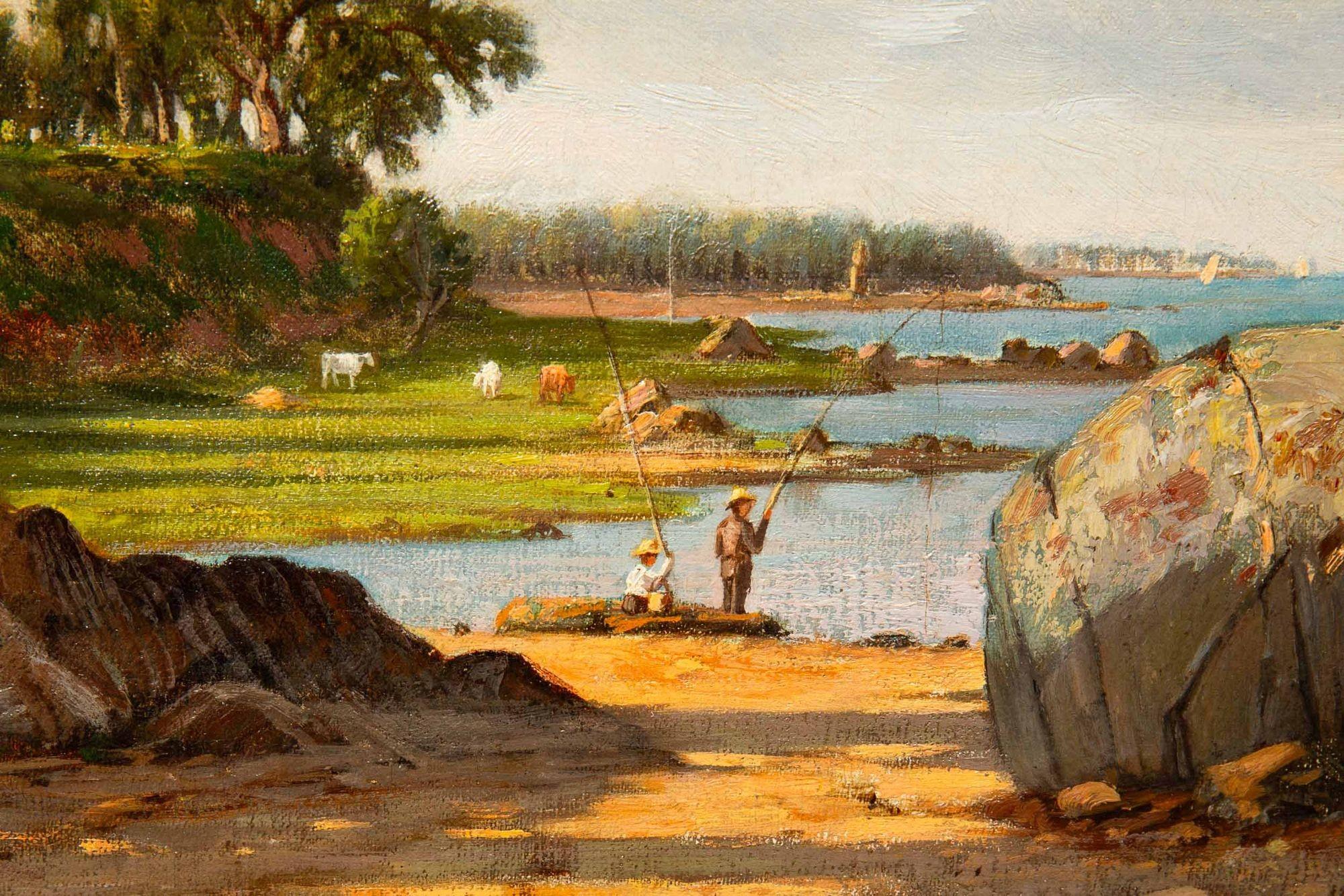 Paesaggio fluviale con pesca e vongole di Francois de Blois, 1874 ca. in vendita 3