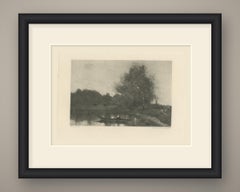 River Landscape with Boatman and Cows after Corot, Photogravure, circa 1880