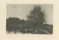 River Landscape with Boatman and Cows after Corot, Photogravure, circa 1880