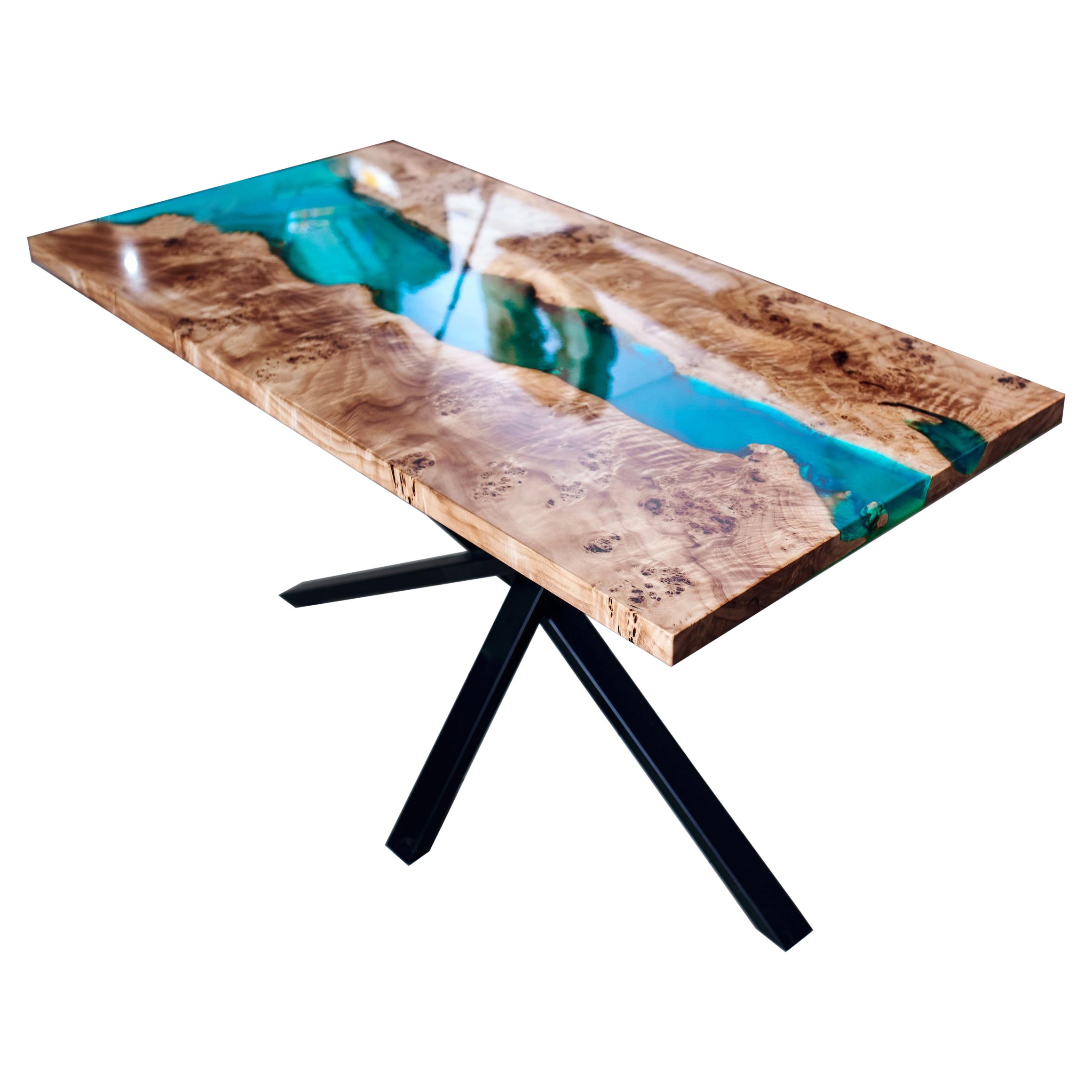River of Truth Mesa de Comedor Contemporánea de Madera de Burl Antigua de Canto Vivo Hecha a Mano
